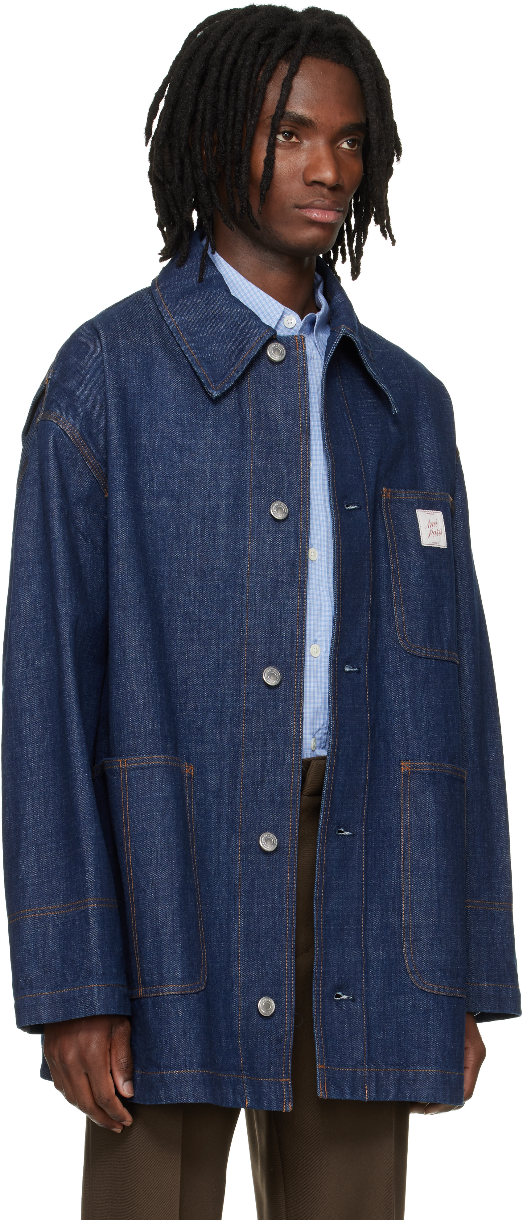 AMI Paris: ネイビー 'AMI Paris Heritage' Label デニム ワーク
