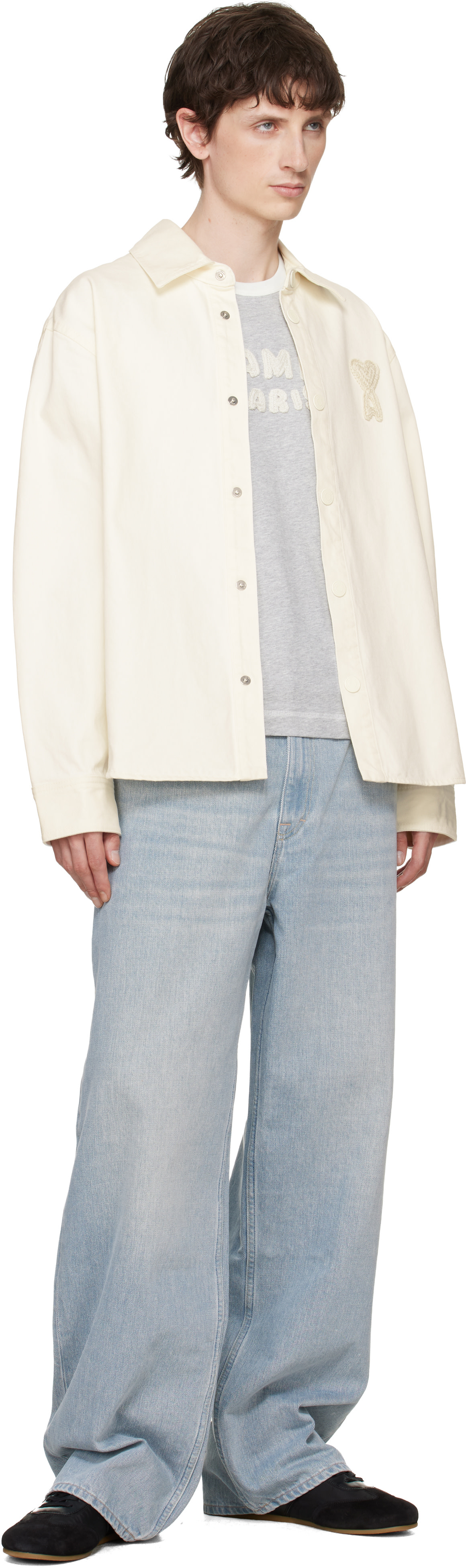 AMI Paris: White Cotton Knitted 'Ami de Coeur' Overshirt | SSENSE