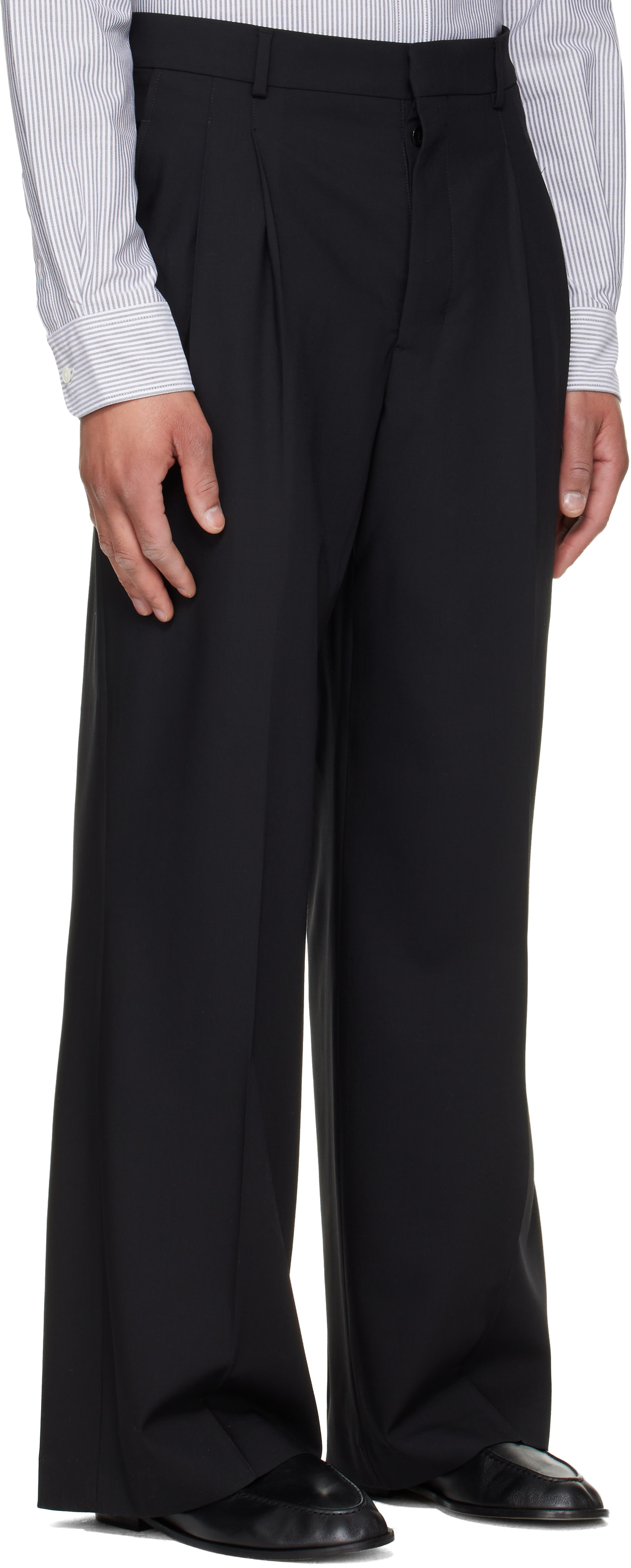 Ami Paris スラックス ブラック AMI Paris: Black New Wool Low Waist Wide Trousers | SSENSE