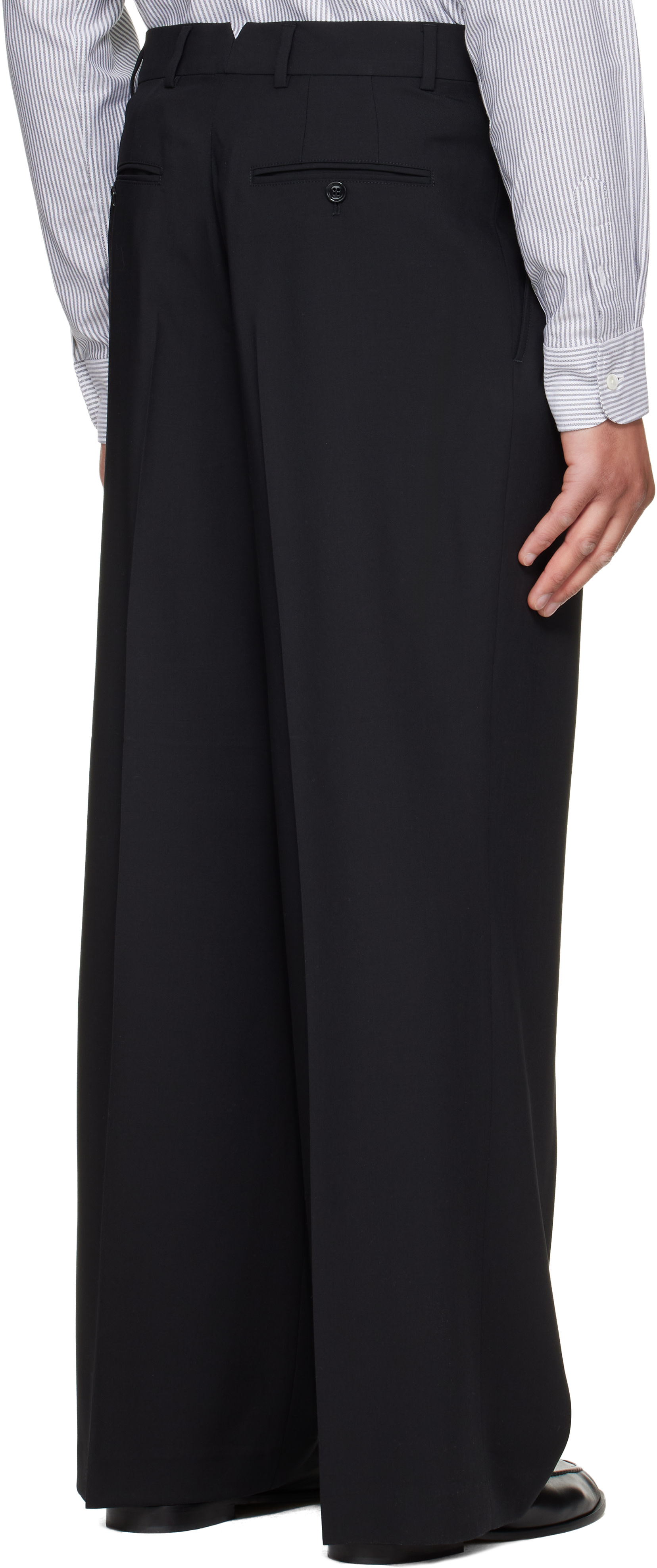 AMI Paris: Black New Wool Low Waist Wide Trousers | SSENSE
