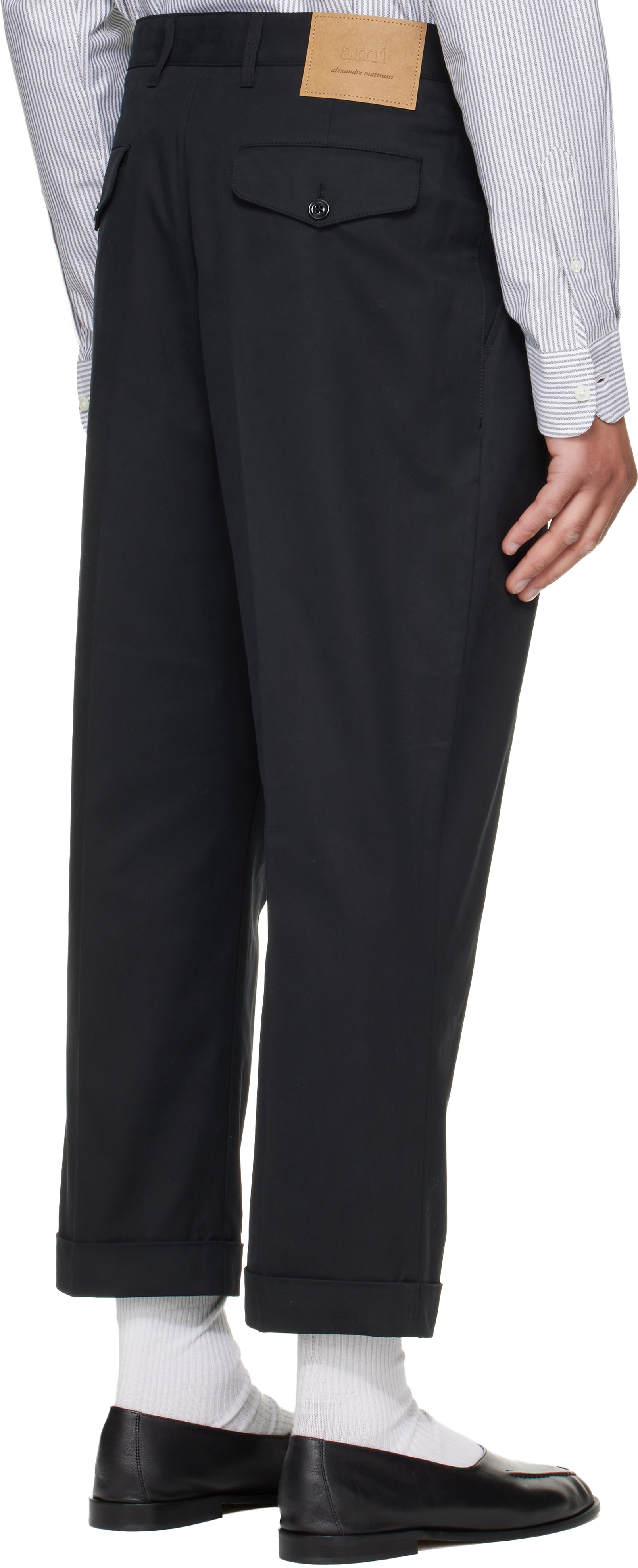 AMI Paris: Black Cotton Carrot Oversized Trousers | SSENSE