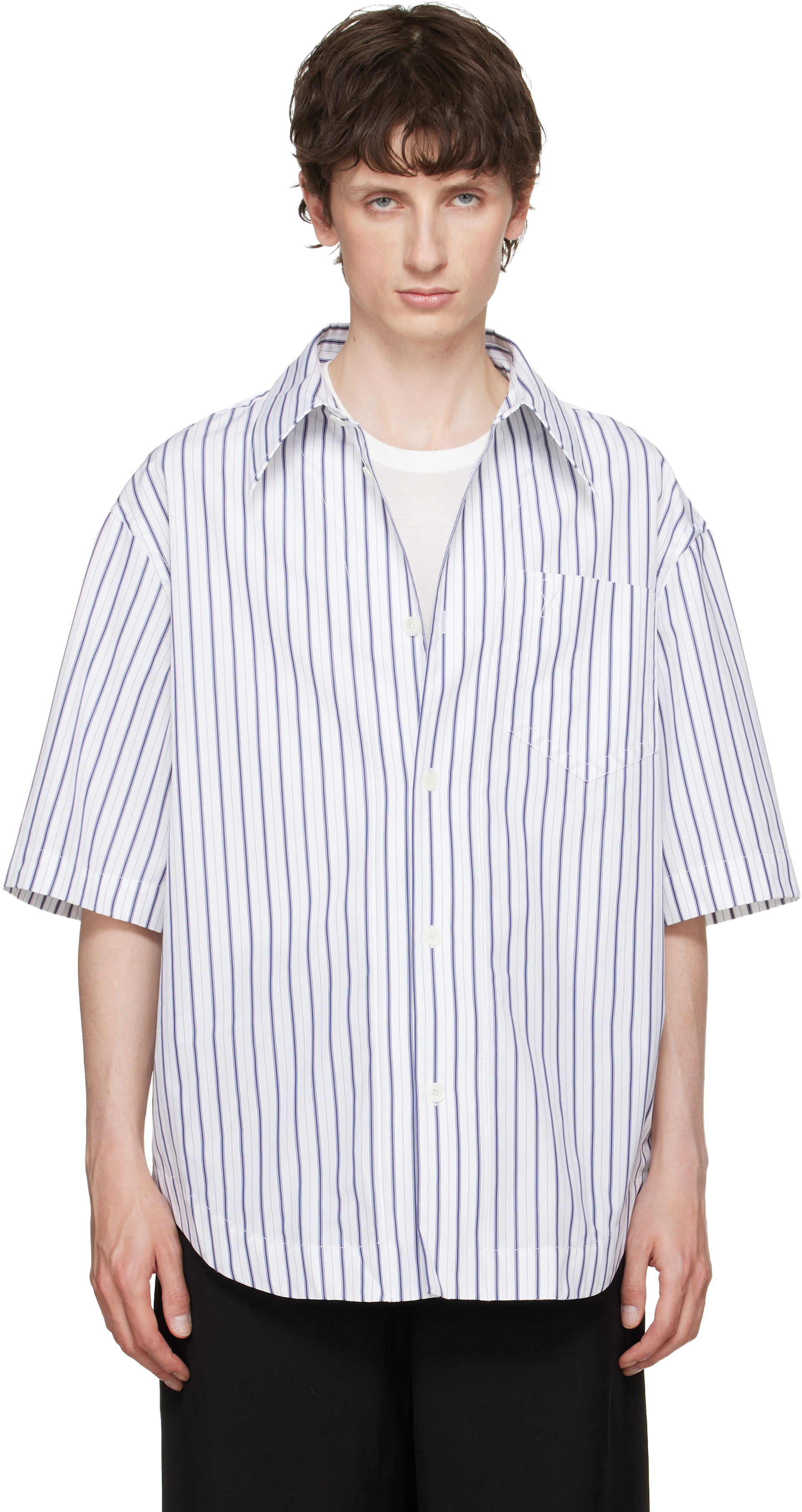 AMI Paris: White Striped 'Ami de Coeur' Wide Shirt | SSENSE