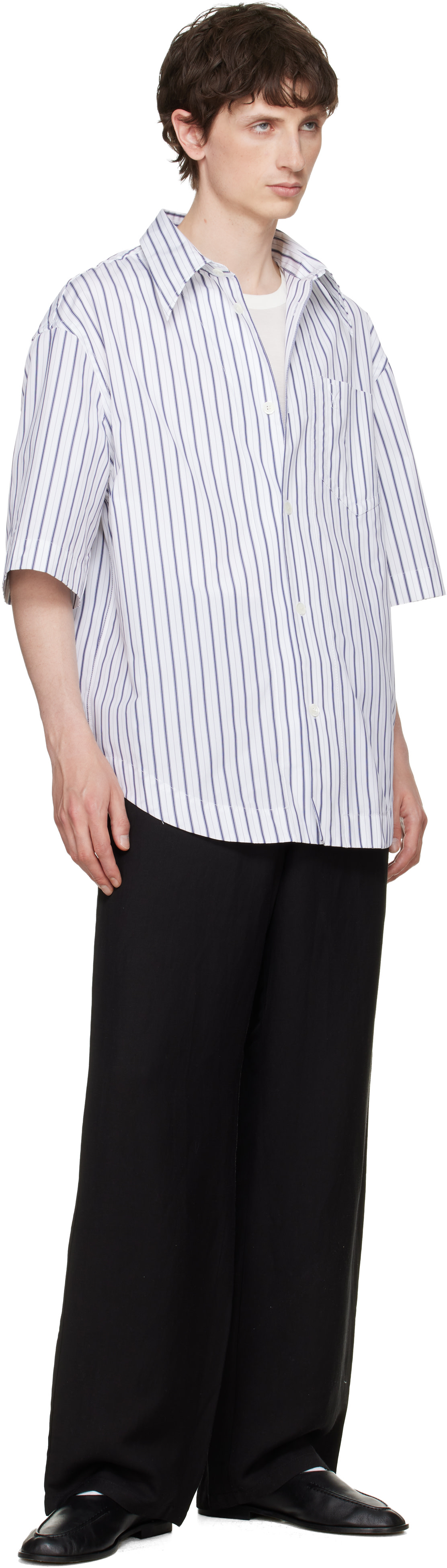 AMI Paris: White Striped 'Ami de Coeur' Wide Shirt | SSENSE
