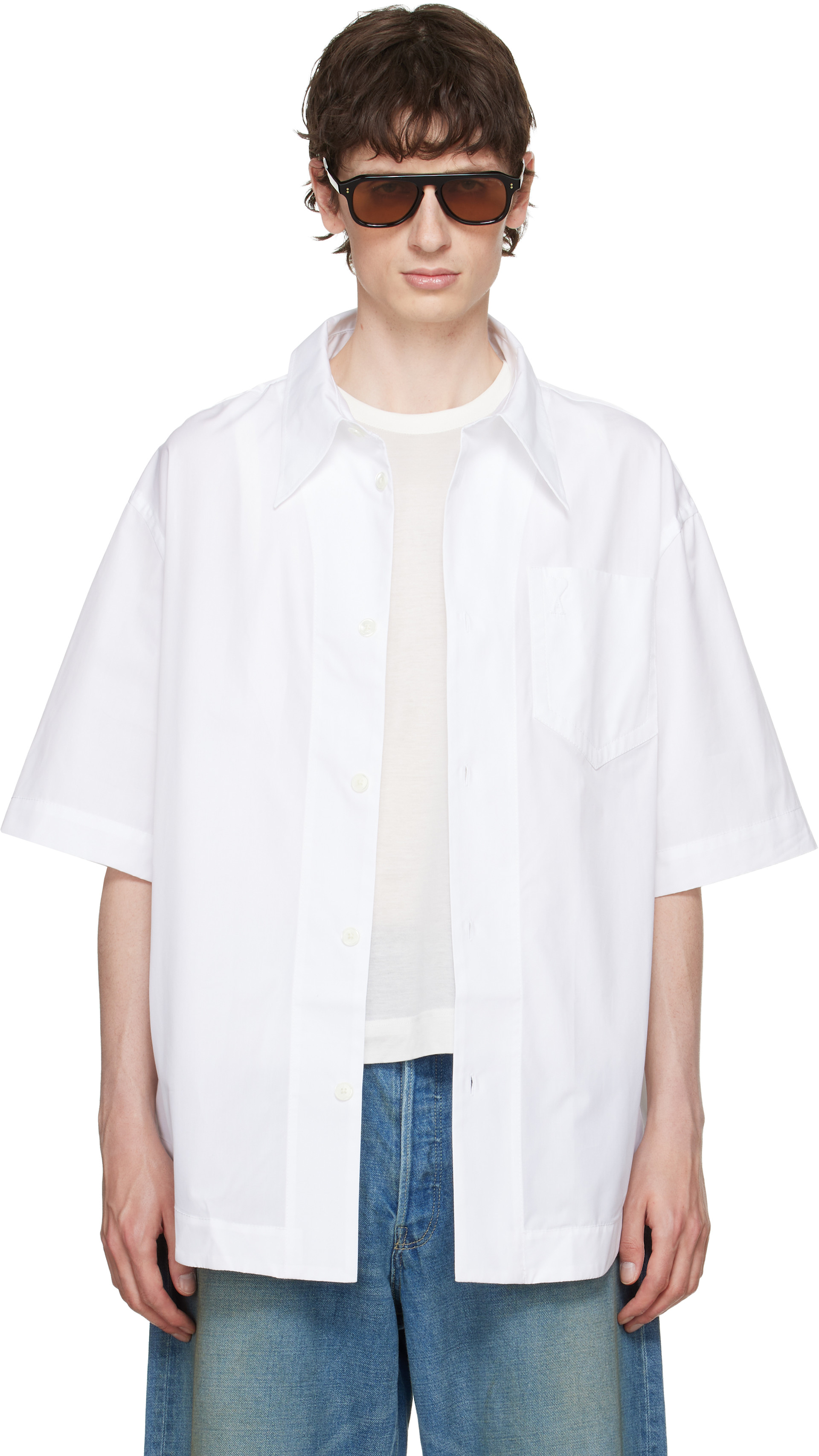AMI アミパリス AMI Paris: White Cotton 'Ami de Coeur' Wide Shirt | SSENSE