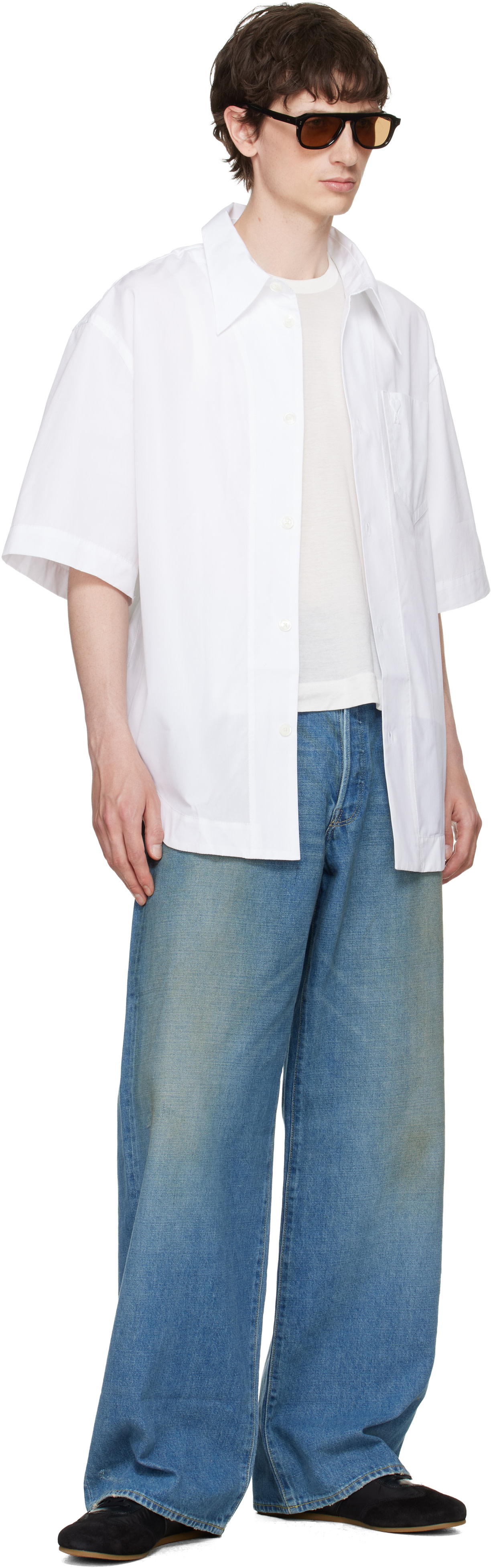 AMI Paris: White Cotton 'Ami de Coeur' Wide Shirt | SSENSE