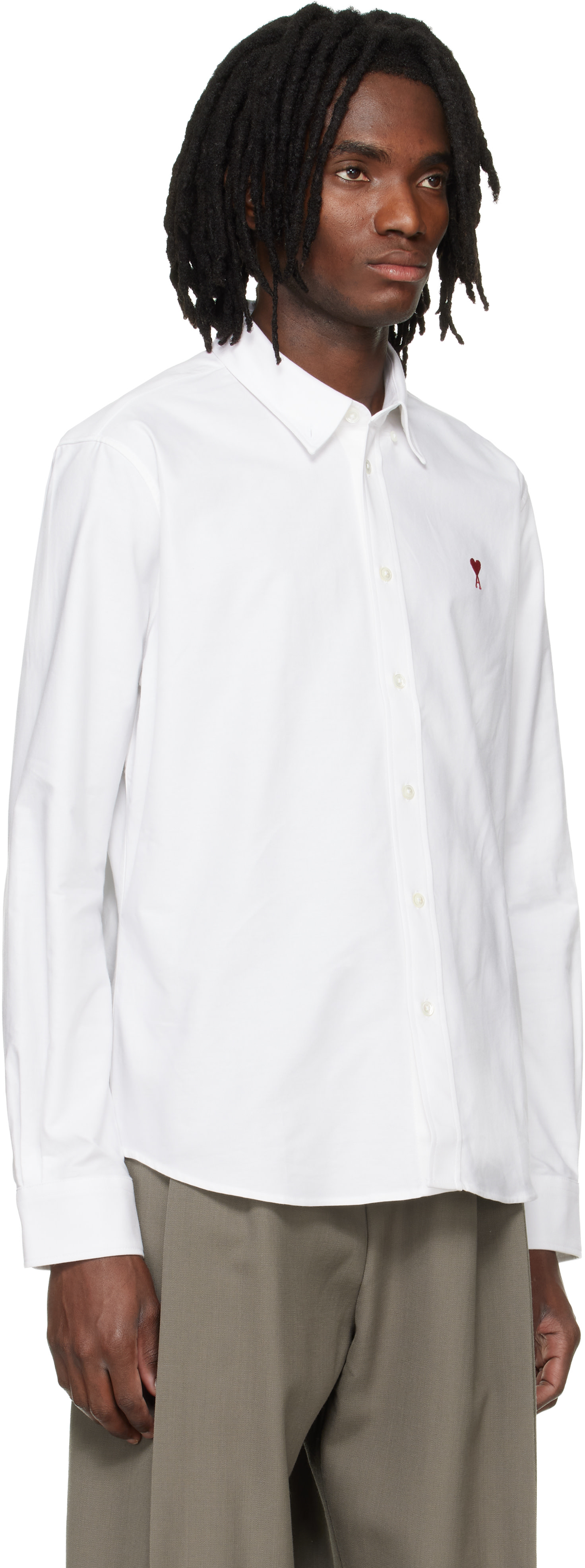 AMI Paris: ホワイト Classic Embroidered ADC ボタンダウンカラー