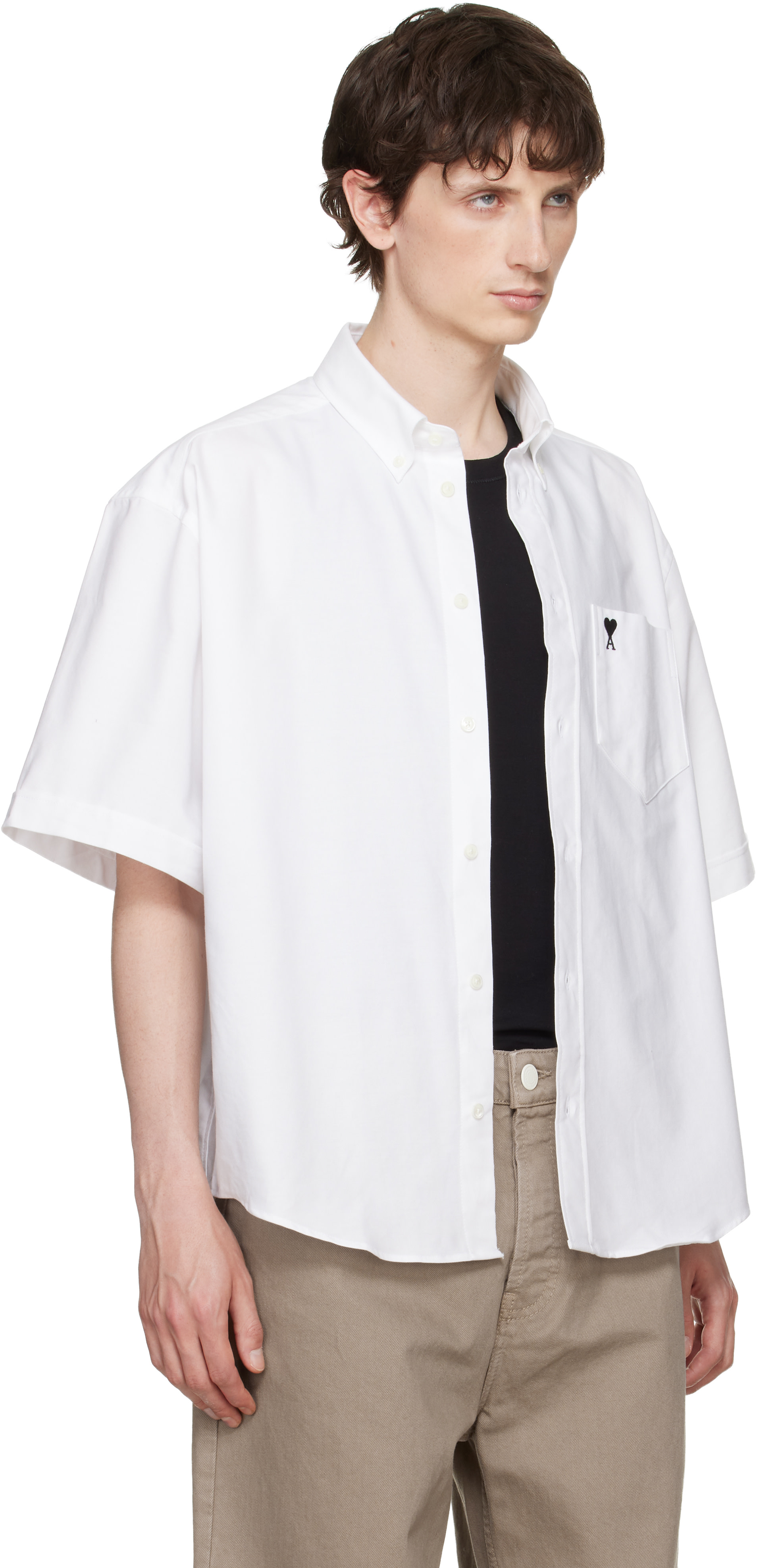 AMI Paris: ホワイト Cotton Boxy Embroidered 'Ami de Coeur' シャツ
