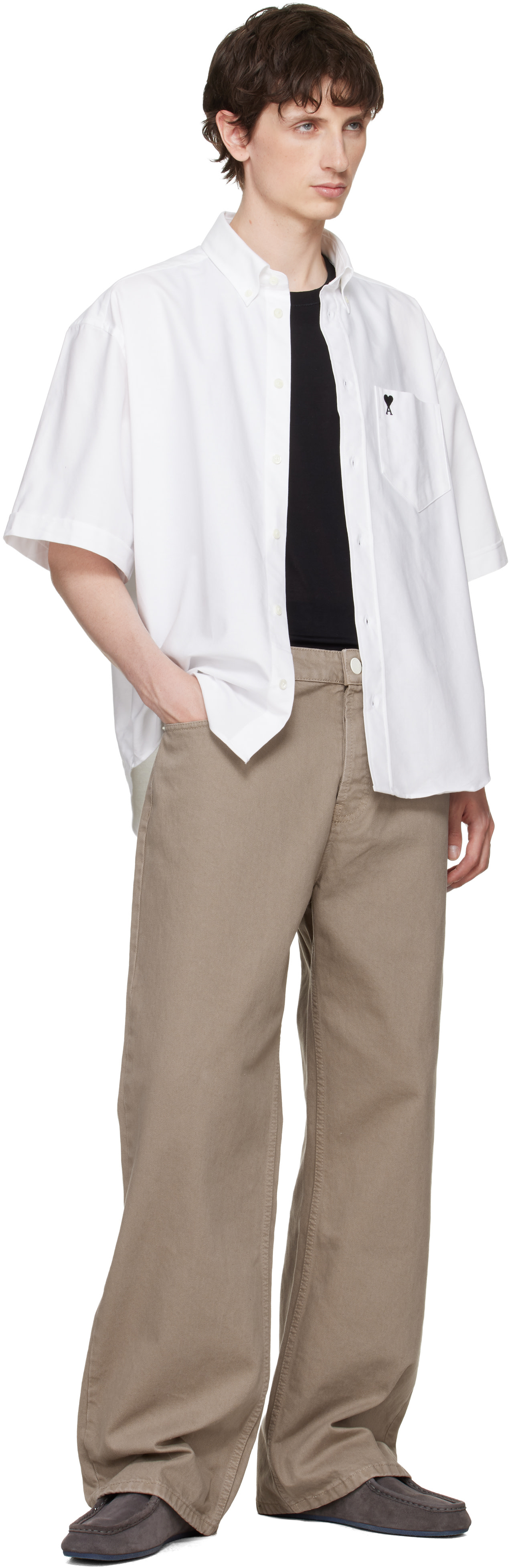 AMI Paris: White Boxy Embroidered 'Ami de Coeur' Shirt | SSENSE