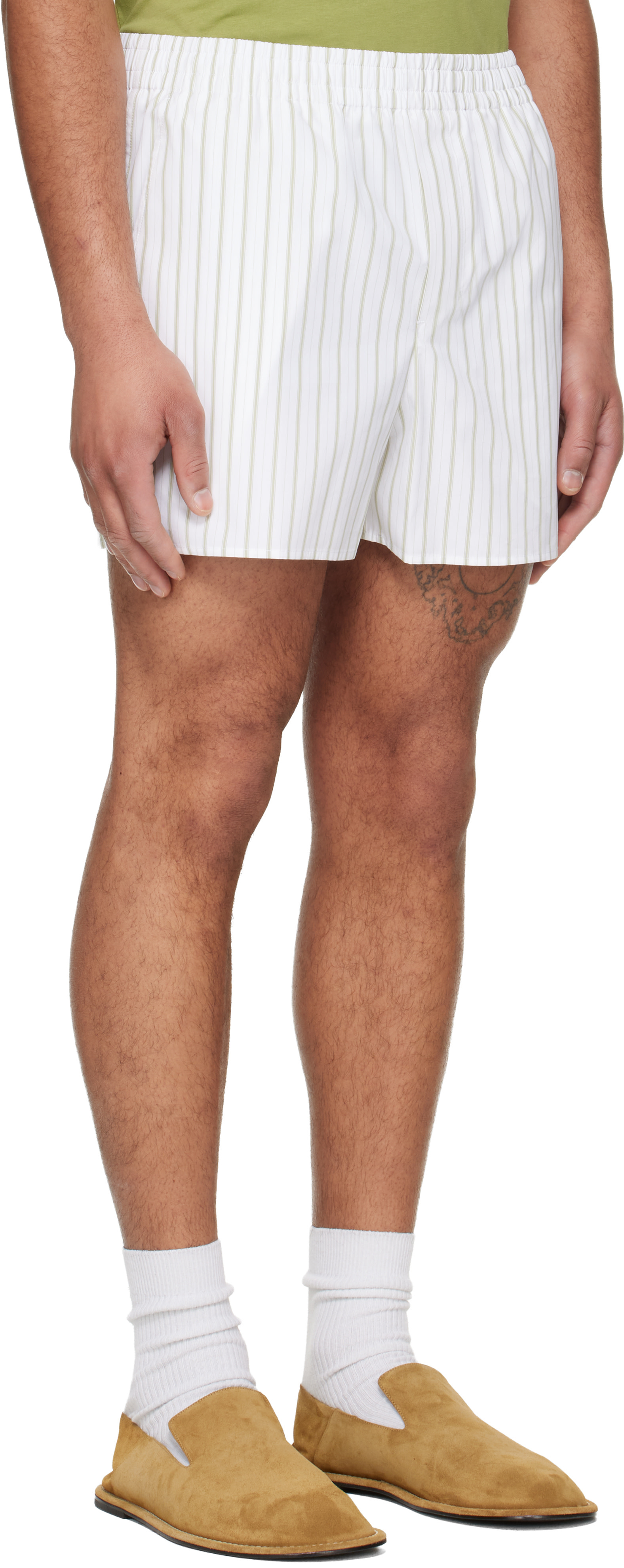AMI Paris - Off-White & Green Cotton Elasticated Shorts