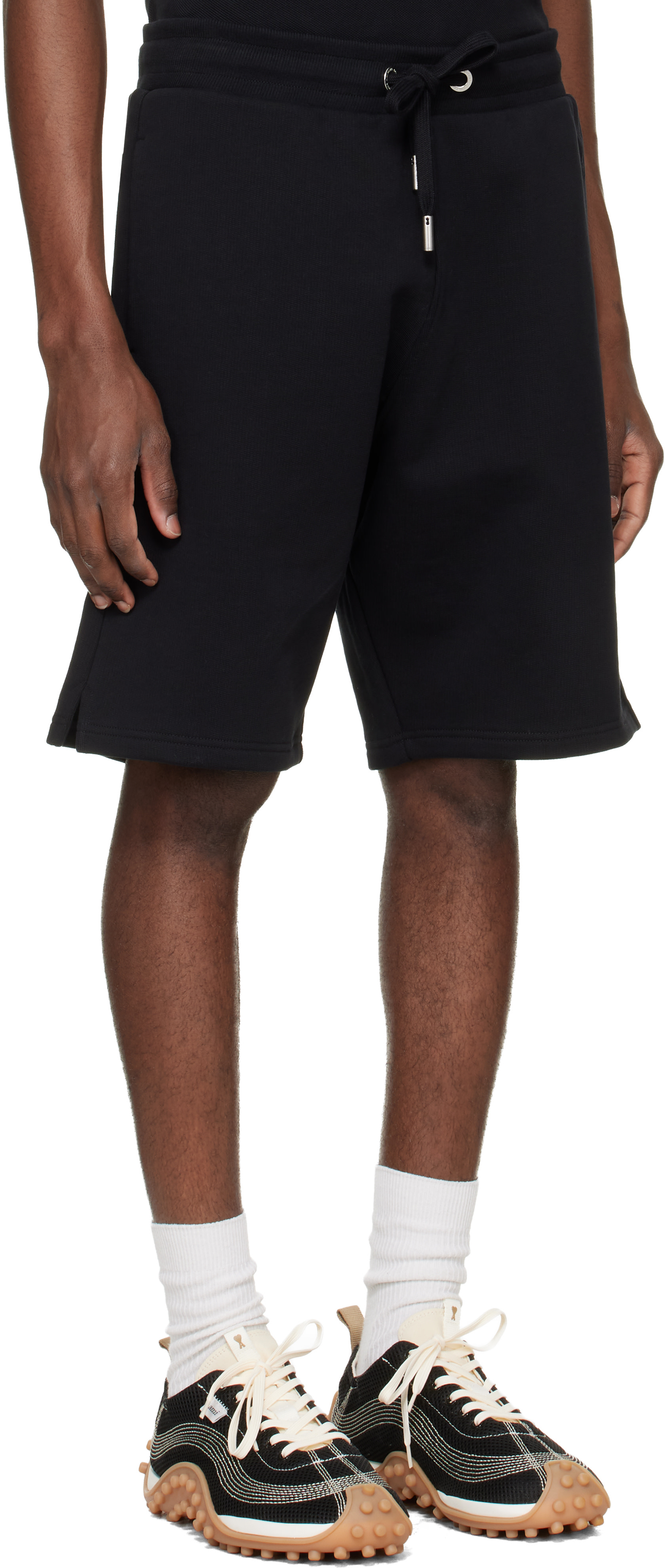 AMI Paris: Black Cotton Ami de Coeur Shorts | SSENSE