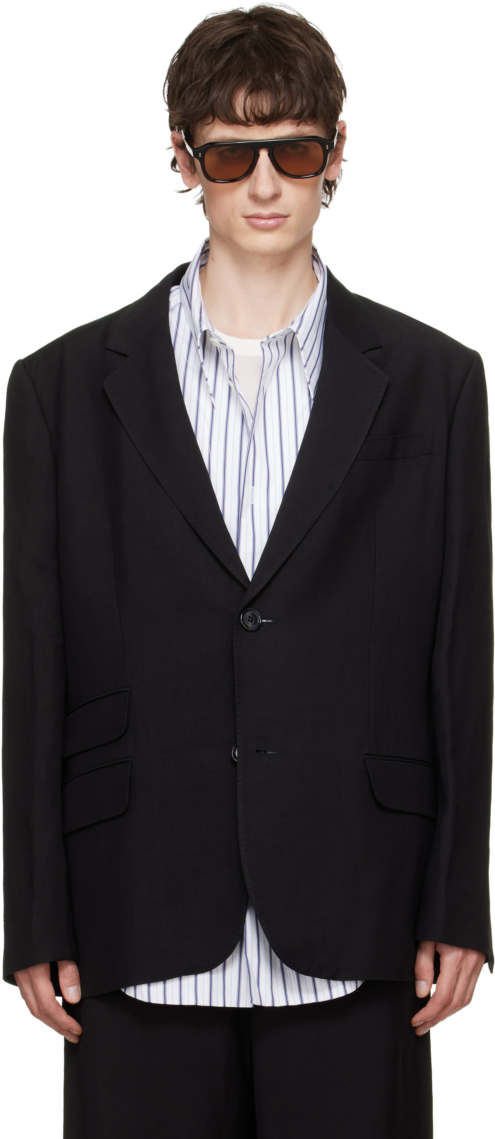 AMI Paris: ブラック Linen Blend Straight シングルジャケット 