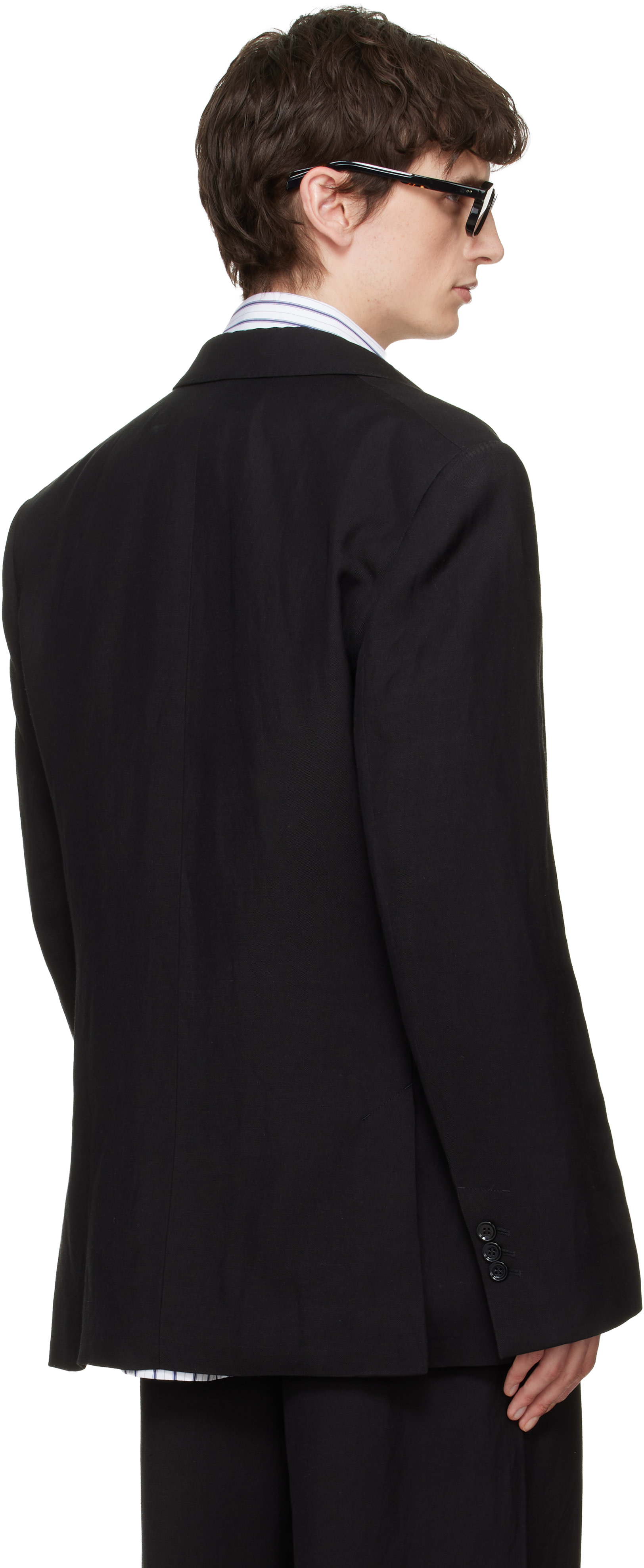 AMI Paris: ブラック Linen Blend Straight シングルジャケット 