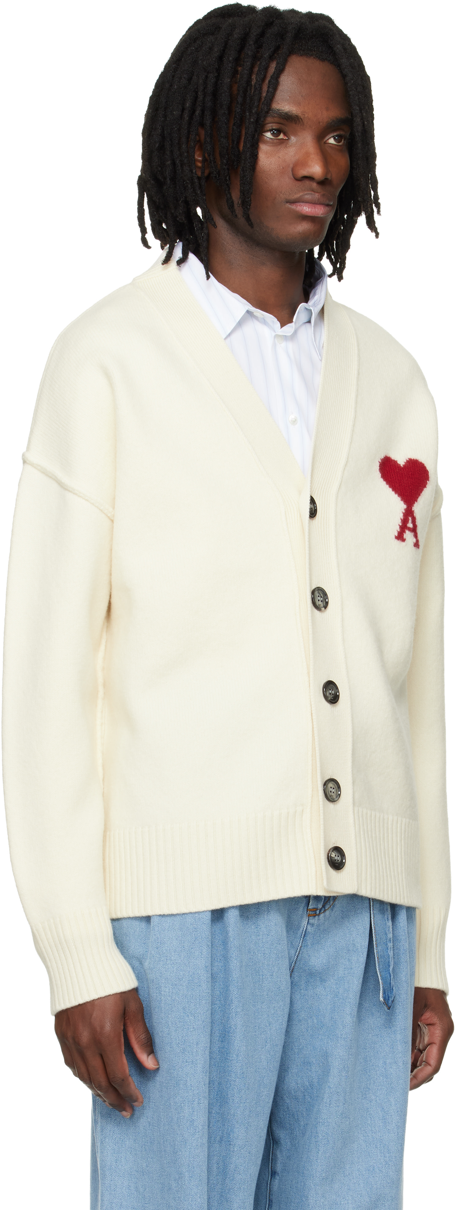 AMI Paris: オフホワイト Contrasted Ami de Coeur ウール