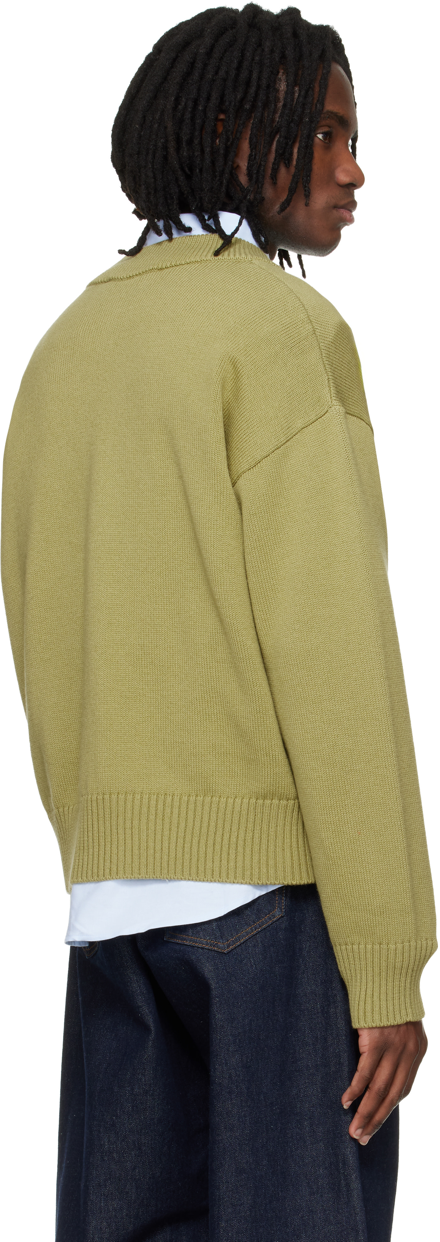 AMI Paris: Green Wool Ami de Coeur Cardigan | SSENSE