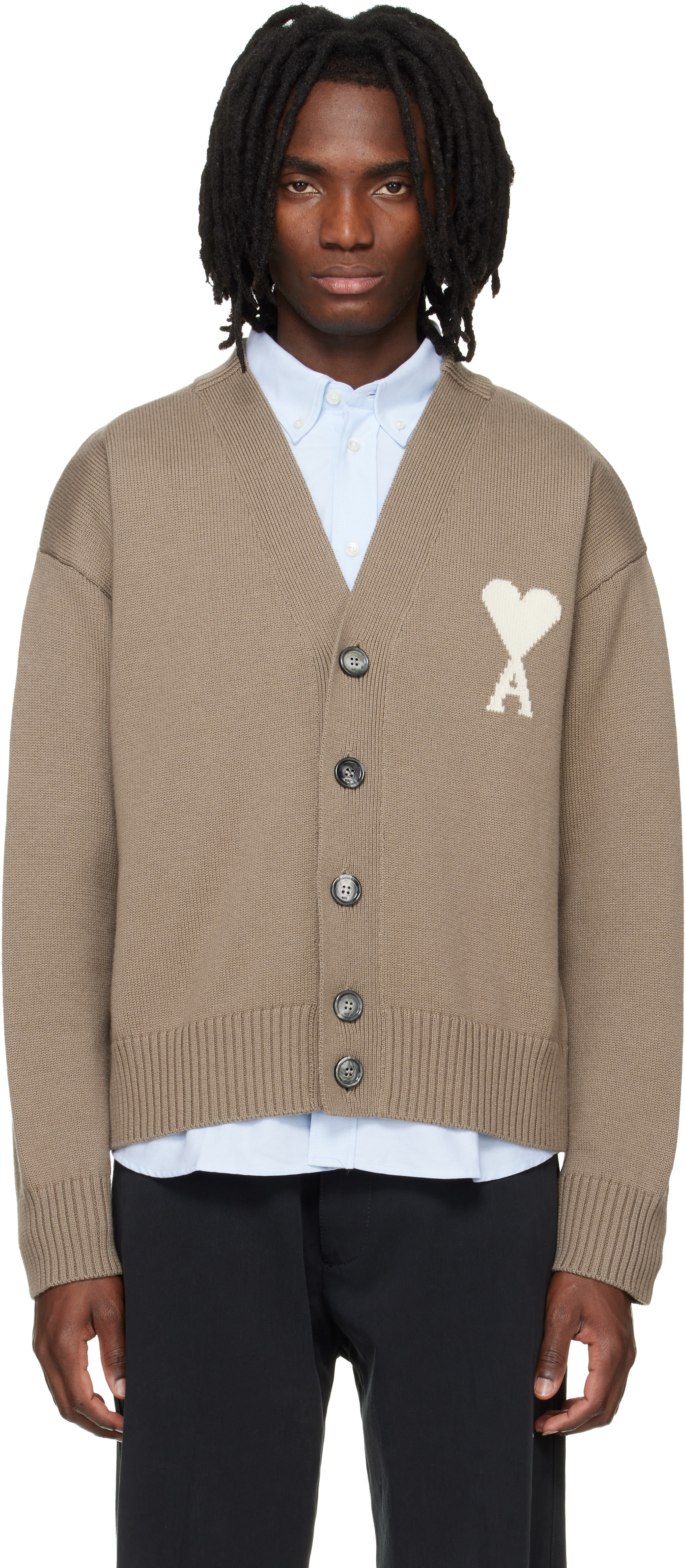 AMI Paris: ベージュ Ami de Coeur ウール カーディガン | SSENSE 日本