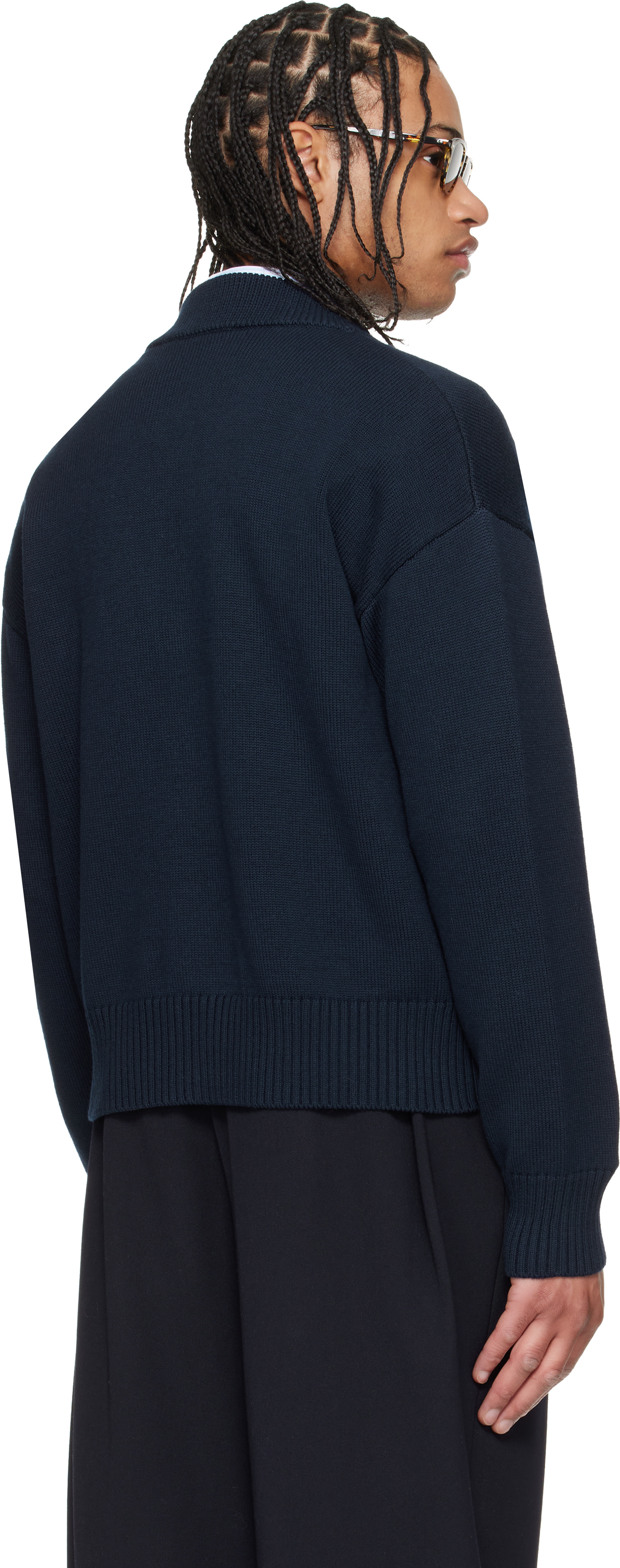 AMI Paris: ネイビー Ami de Coeur ウール カーディガン | SSENSE 日本