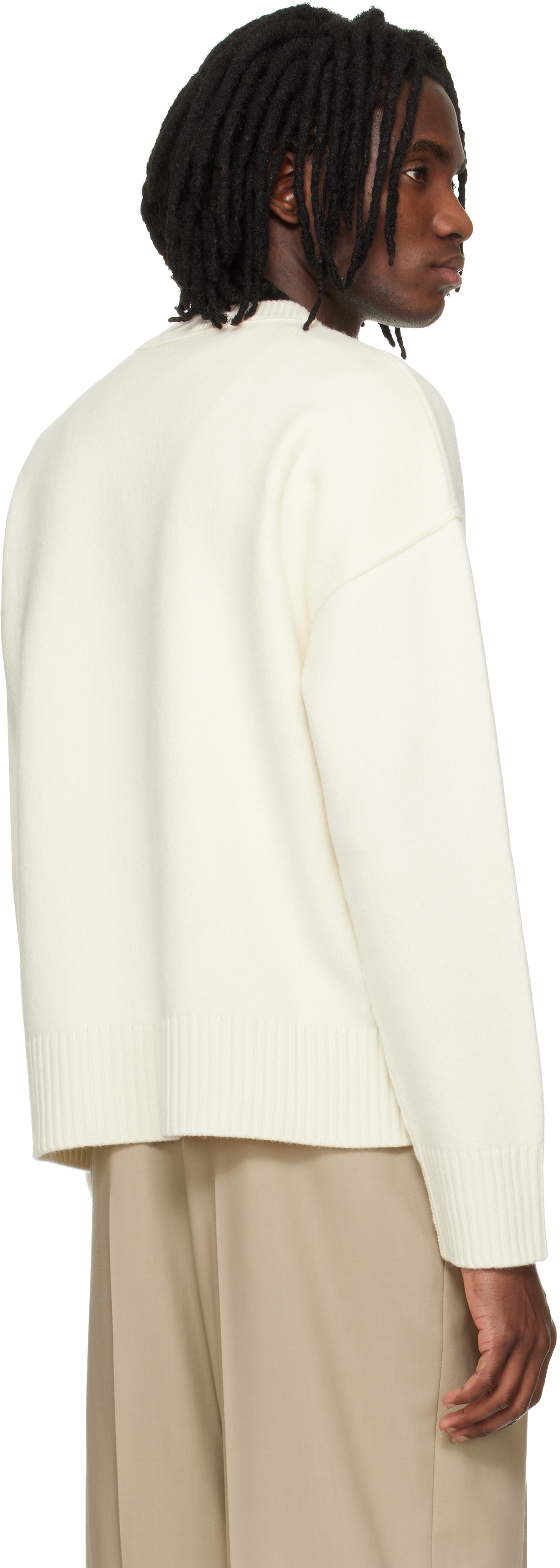 AMI Paris: オフホワイト Contrasted Ami de Coeur ウール クルー