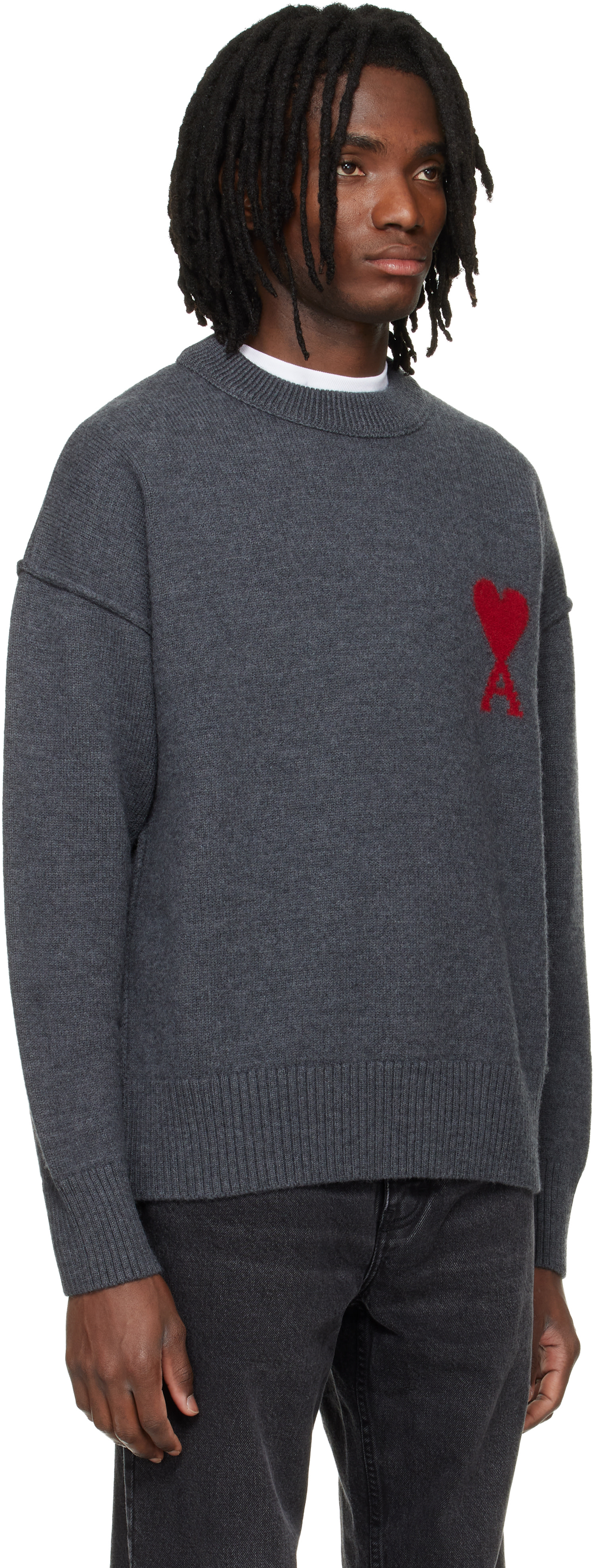 AMI Paris: グレー Contrasted Ami de Coeur ウール クルーネック