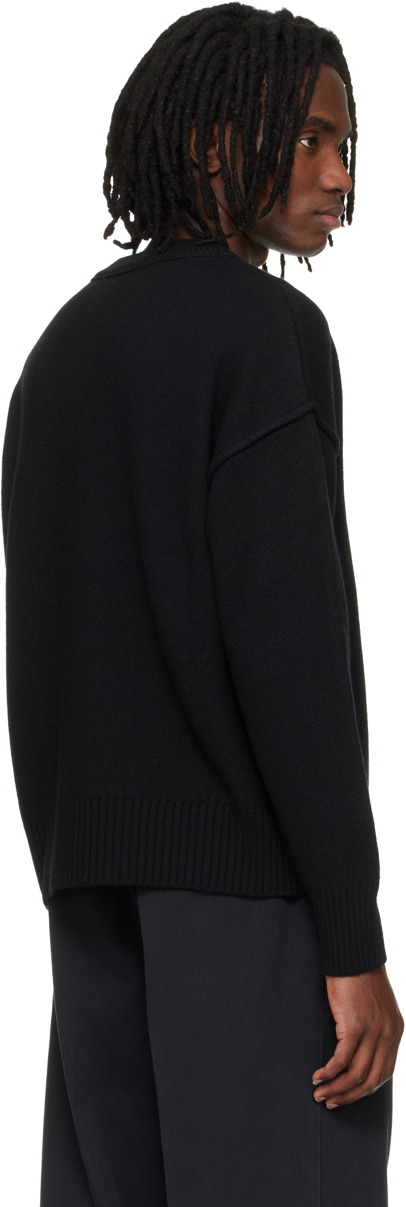 AMI Paris: Black Wool Contrasted Ami de Coeur Crewneck Sweater