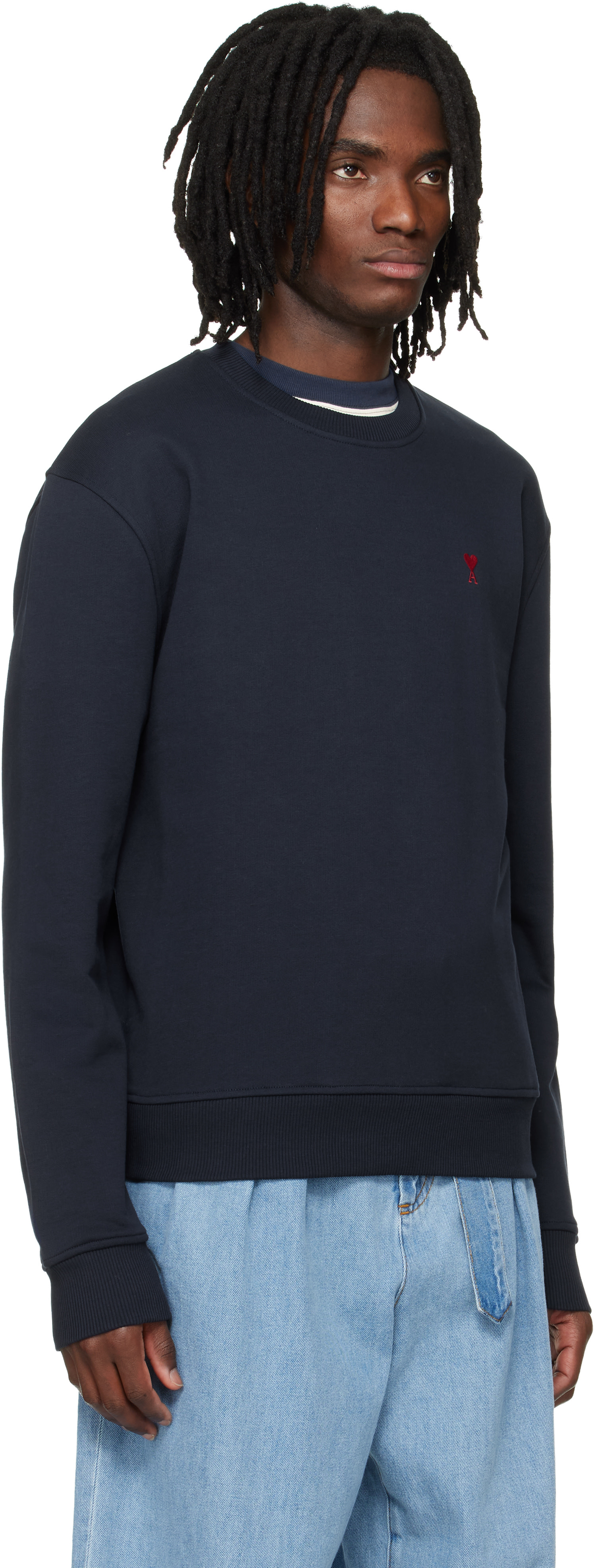 AMI Paris: Navy Cotton Ami de Coeur Sweatshirt | SSENSE