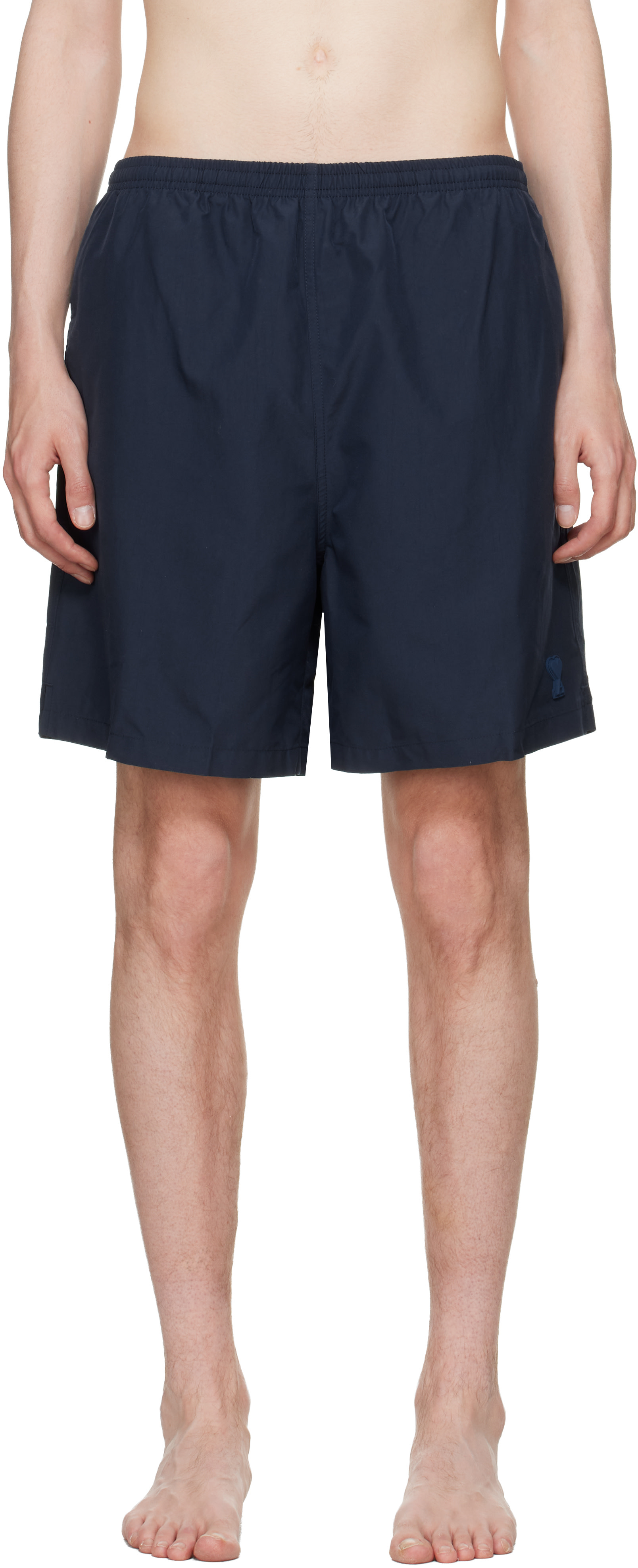 AMI Paris: Navy Long Plain Swim Shorts | SSENSE Canada