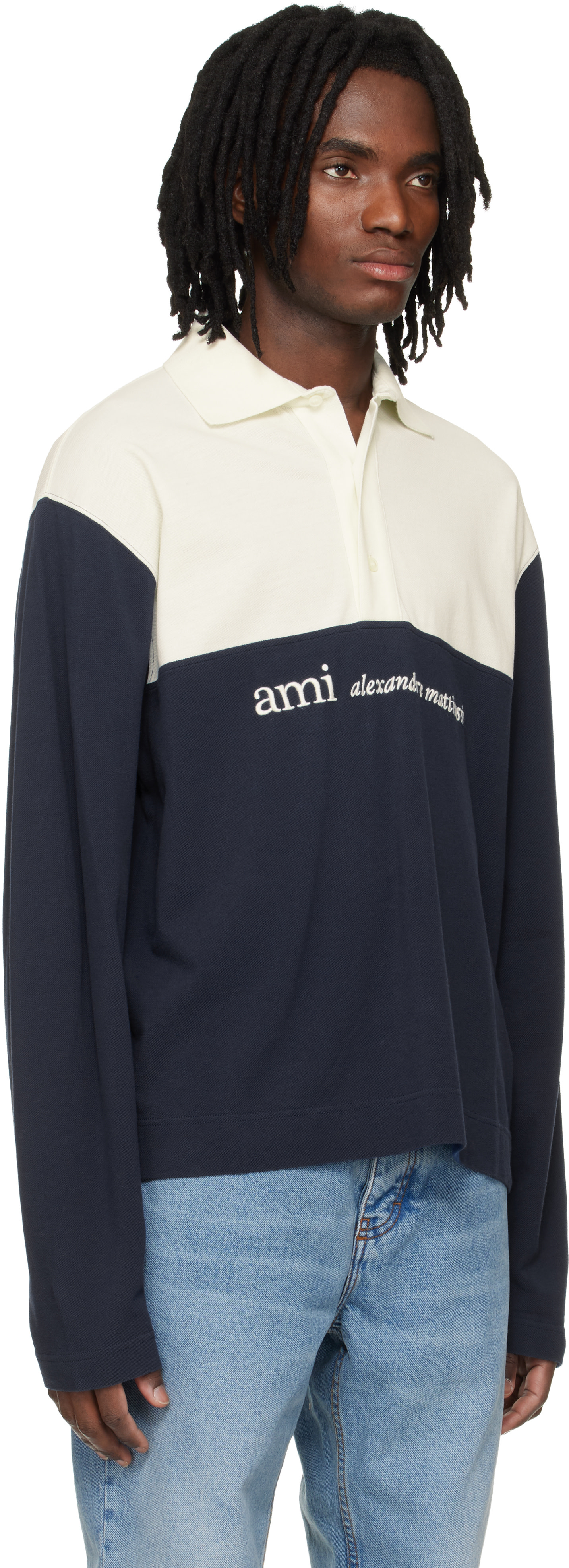 AMI Paris: オフホワイト＆ネイビー エンブロイダリー ボクシー