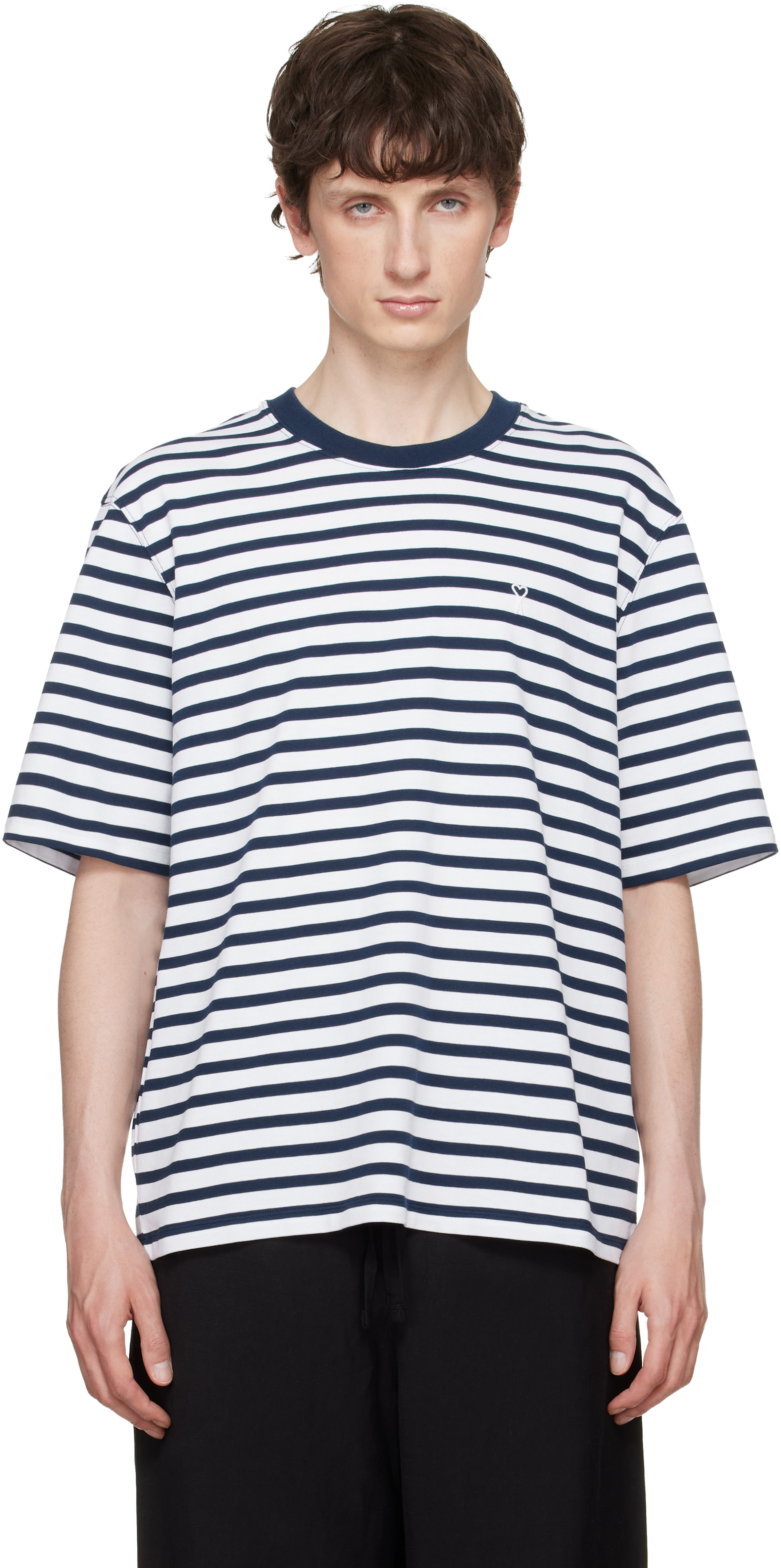 AMI Paris: ホワイト＆ネイビー Boxy Mariniere 'Ami de Coeur' T