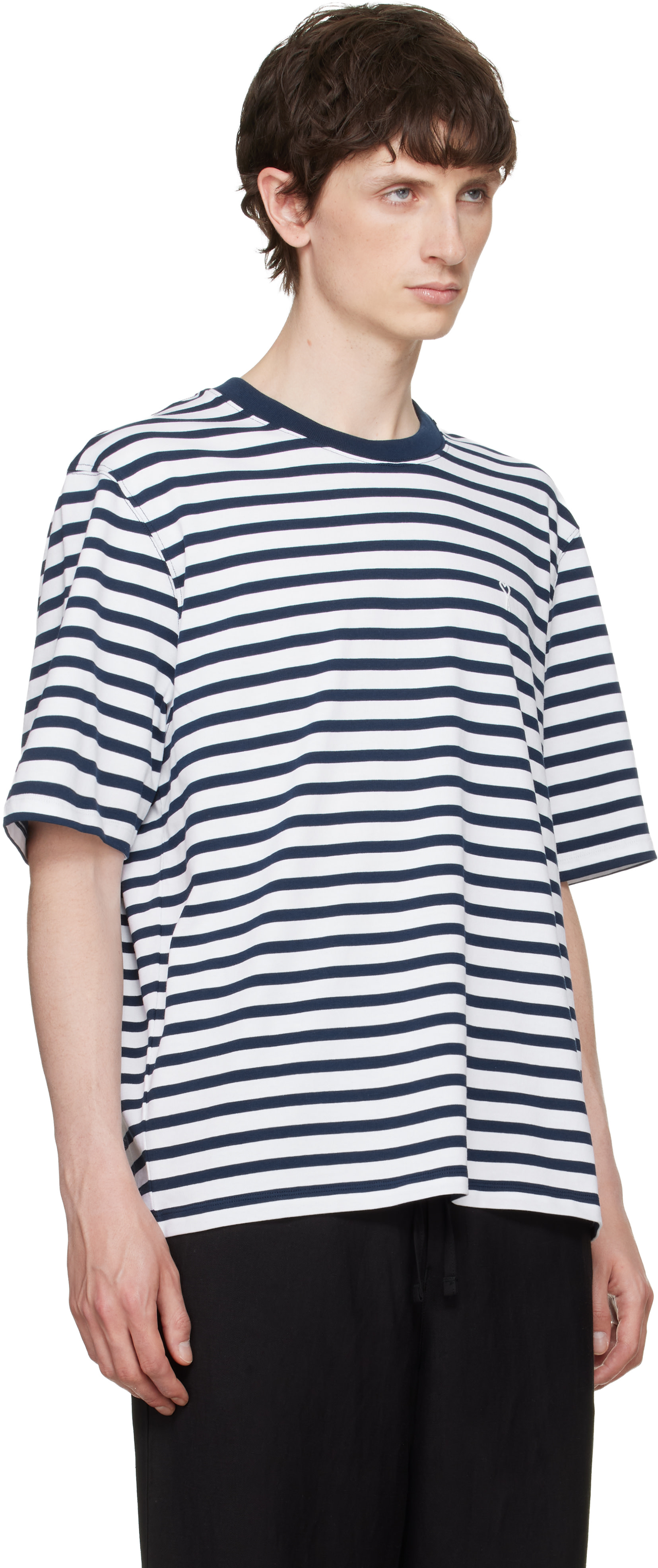AMI Paris: ホワイト＆ネイビー Boxy Mariniere 'Ami de Coeur' T