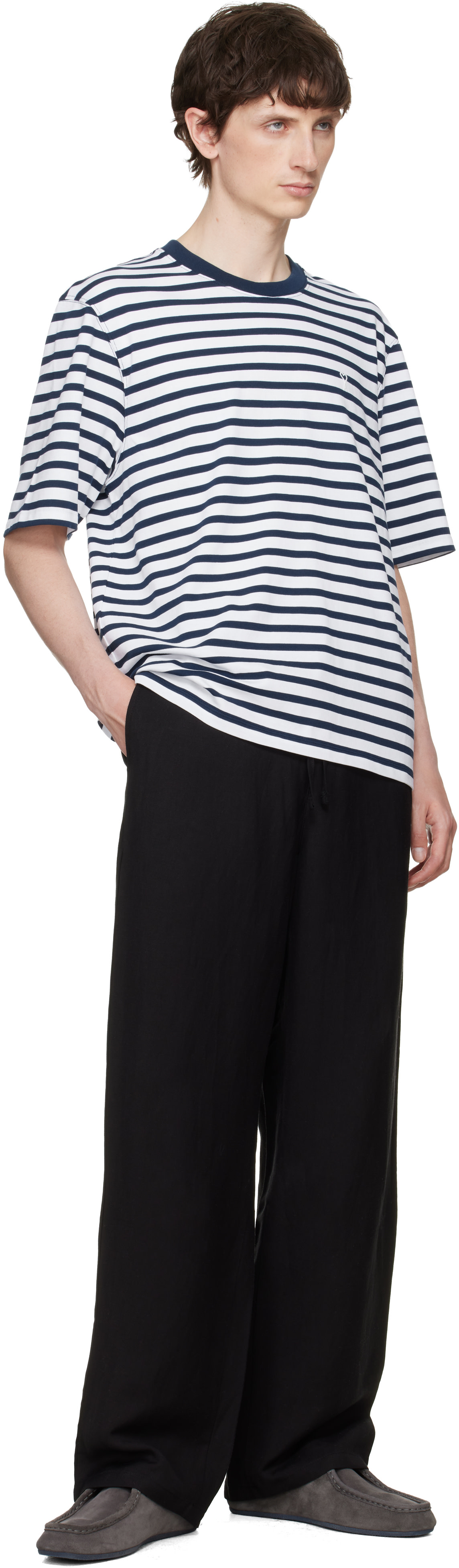 AMI Paris: ホワイト＆ネイビー Boxy Mariniere 'Ami de Coeur' T