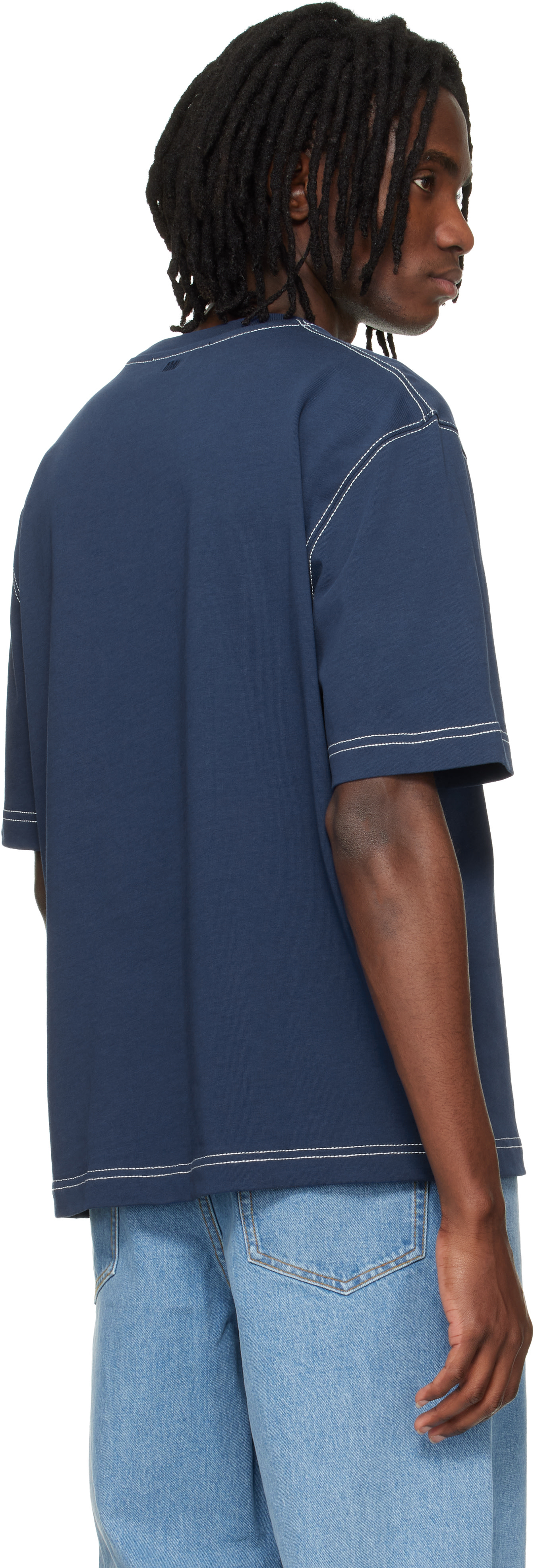 AMI Paris: ブルー Topstitched Ami de Coeur ボクシーフィット T