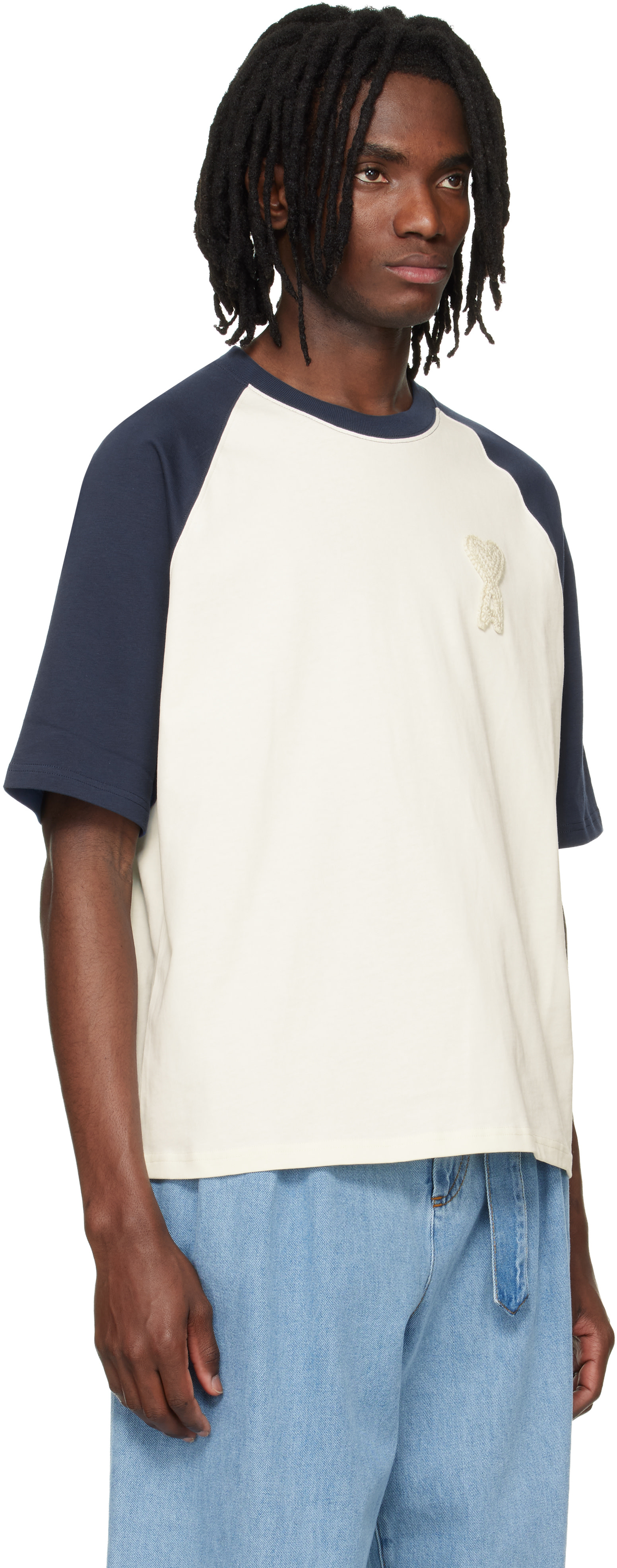 AMI Paris: ホワイト＆ブルー Ami de Coeur ニットパッチ コットン T