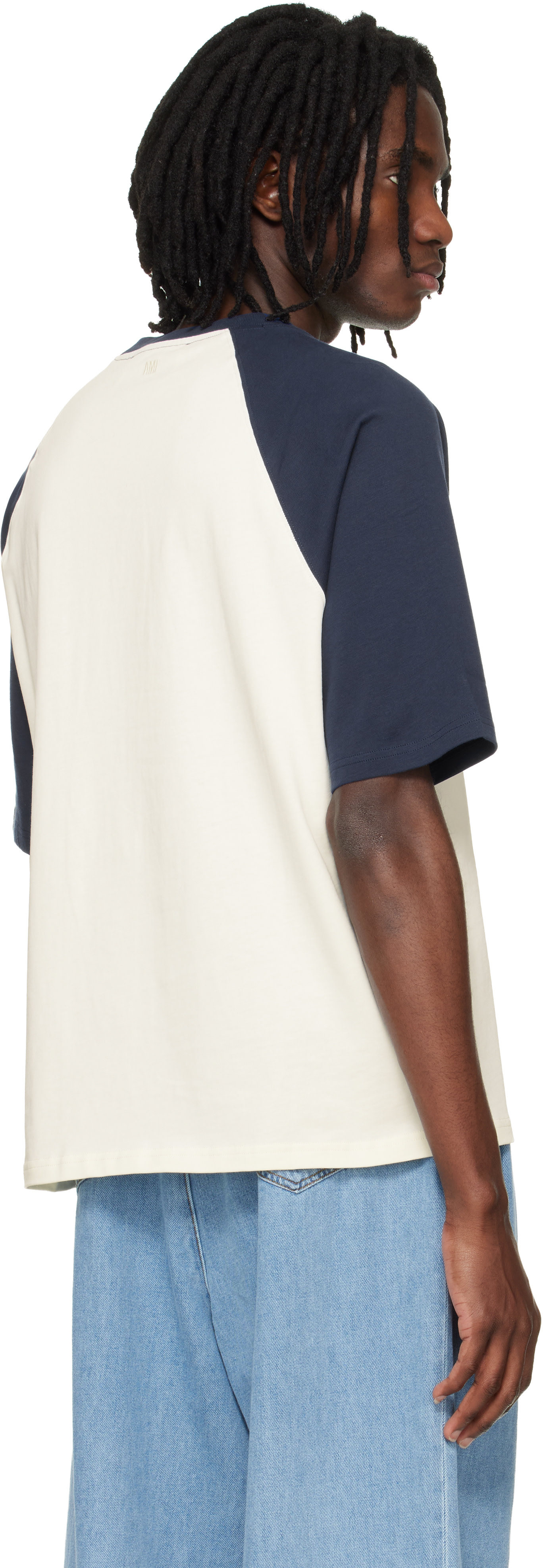 AMI Paris: ホワイト＆ブルー Ami de Coeur ニットパッチ コットン T