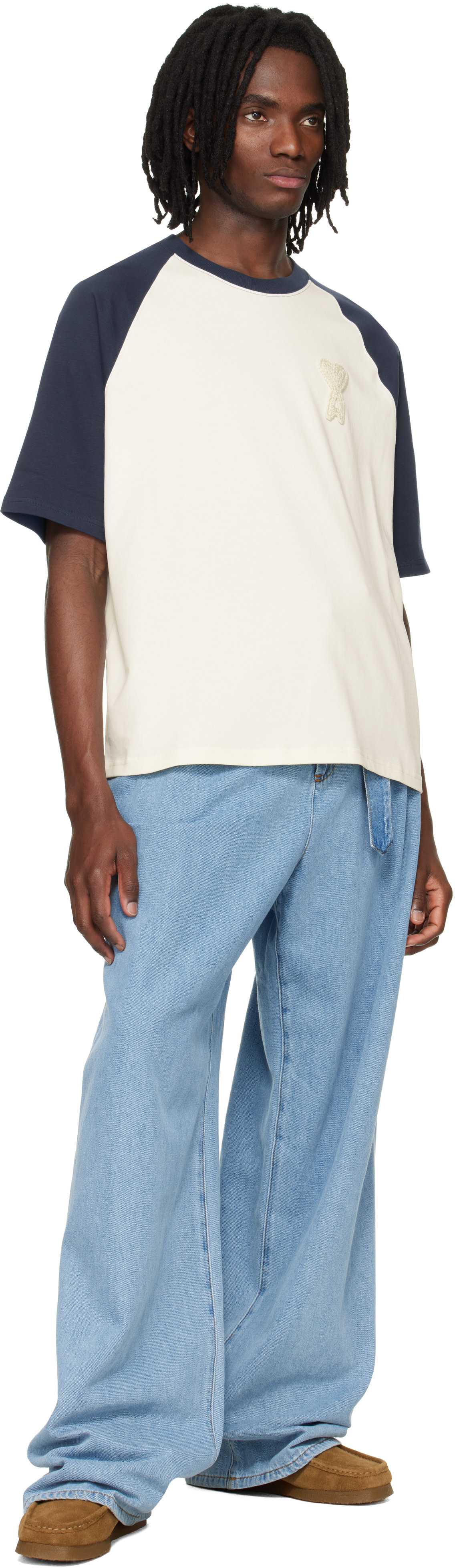 AMI Paris: ホワイト＆ブルー Ami de Coeur ニットパッチ コットン T