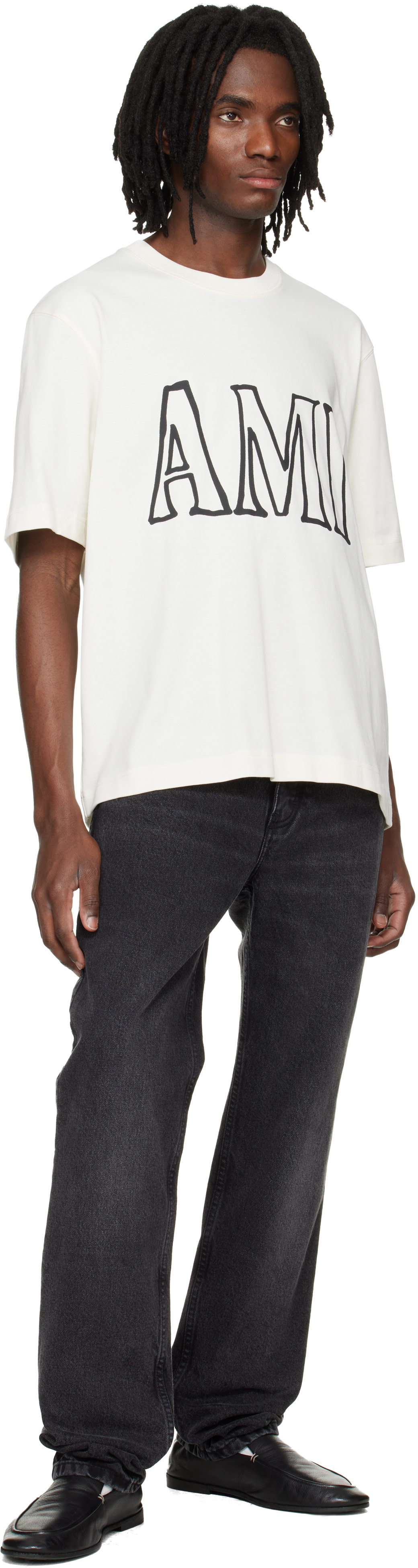AMI Paris: Off-White Cotton Ami Paris Print T-shirt | SSENSE