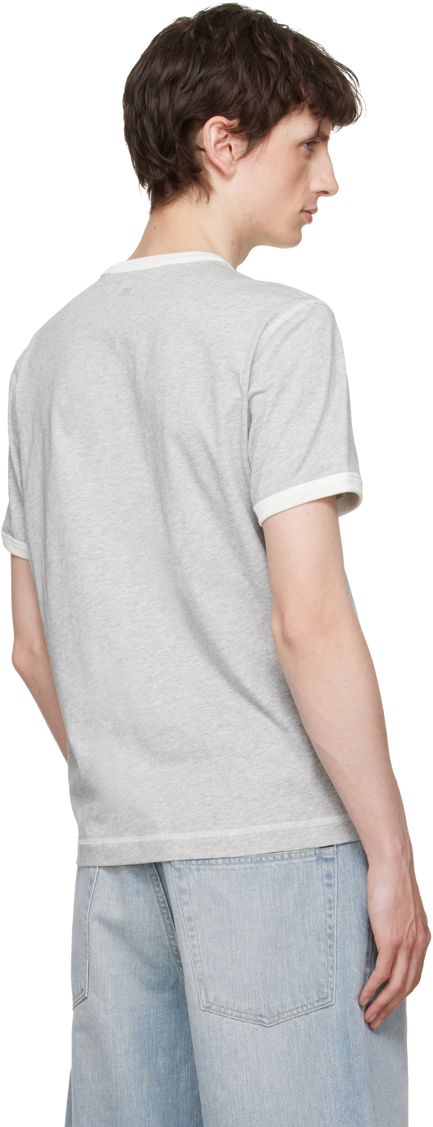AMI Paris: グレー Cotton 'Ami Paris' ニット パッチ Tシャツ