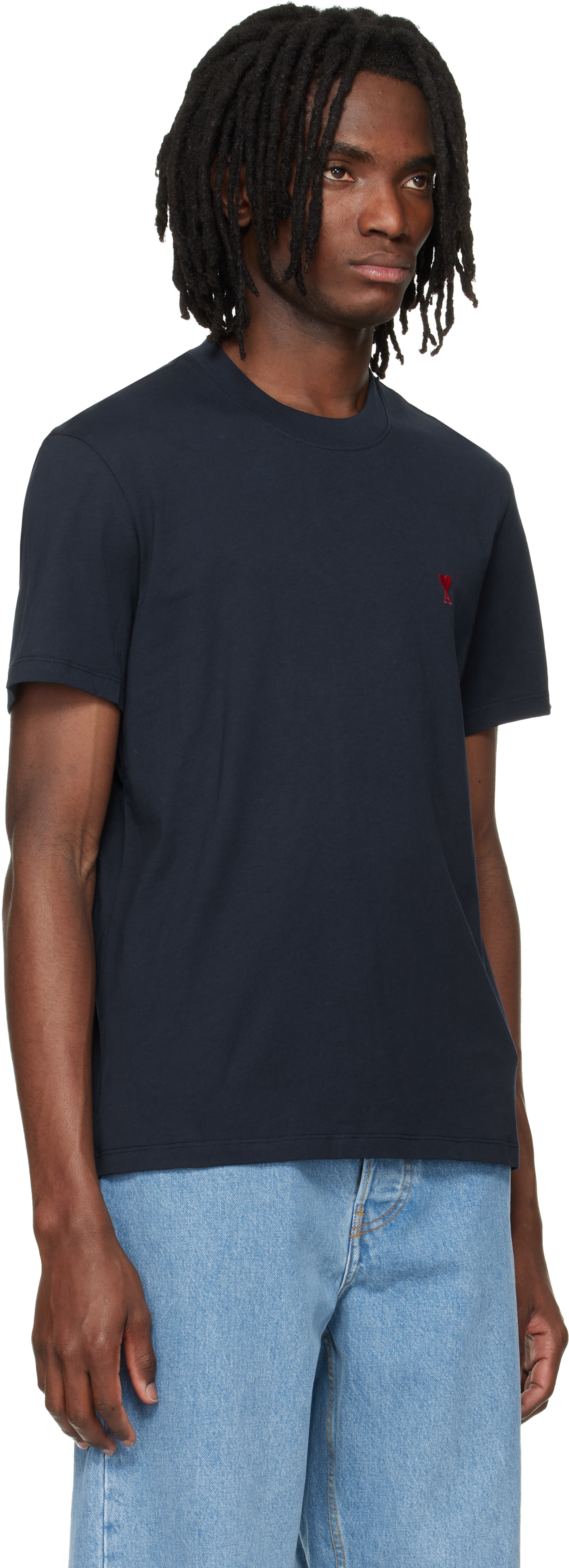 AMI Paris: ネイビー Red Ami de Coeur コットン Tシャツ | SSENSE 日本