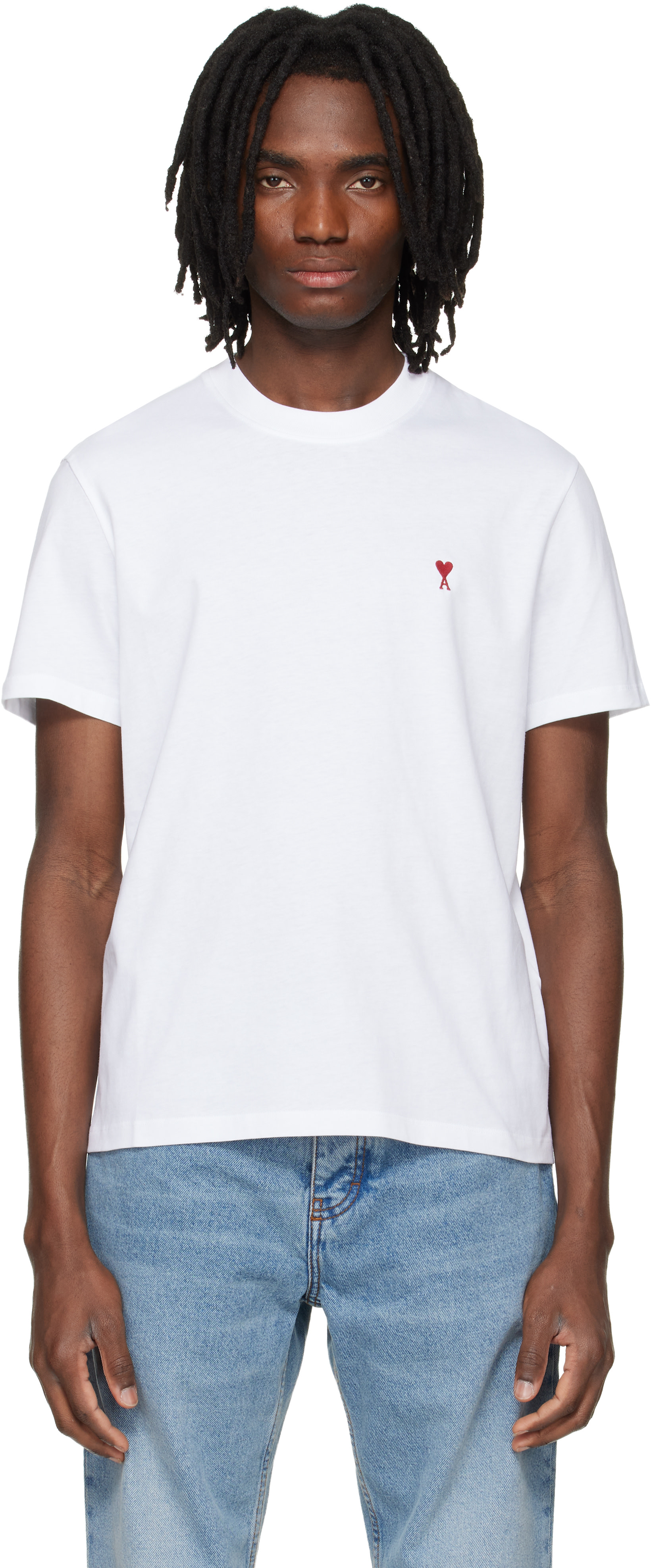 AMI Paris: White Cotton Ami de Coeur T-shirt | SSENSE