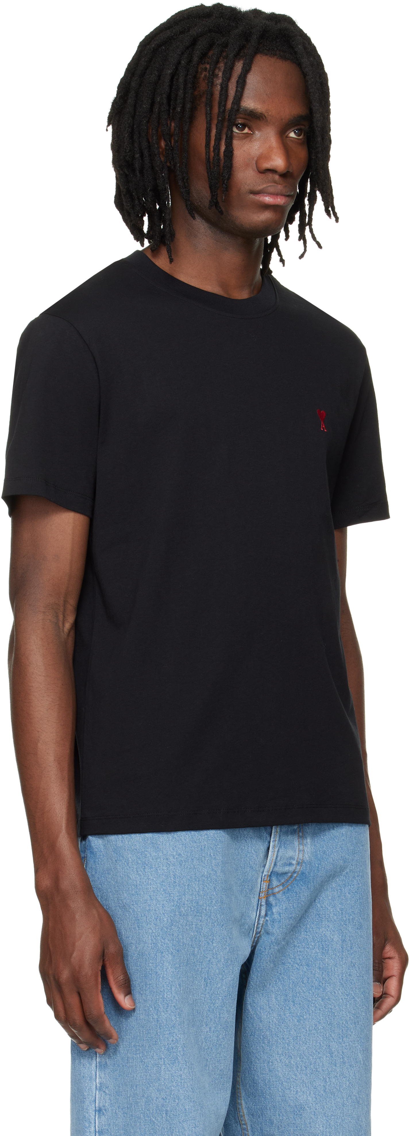 AMI Paris: Black Cotton Ami de Coeur T-shirt | SSENSE