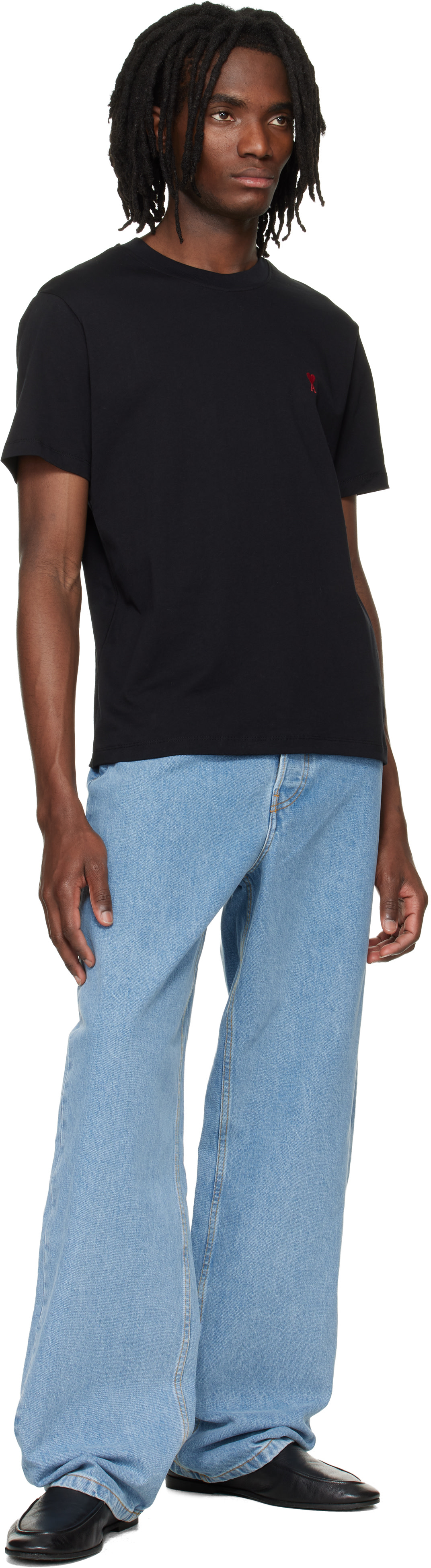 AMI Paris: Black Cotton Ami de Coeur T-shirt | SSENSE Canada