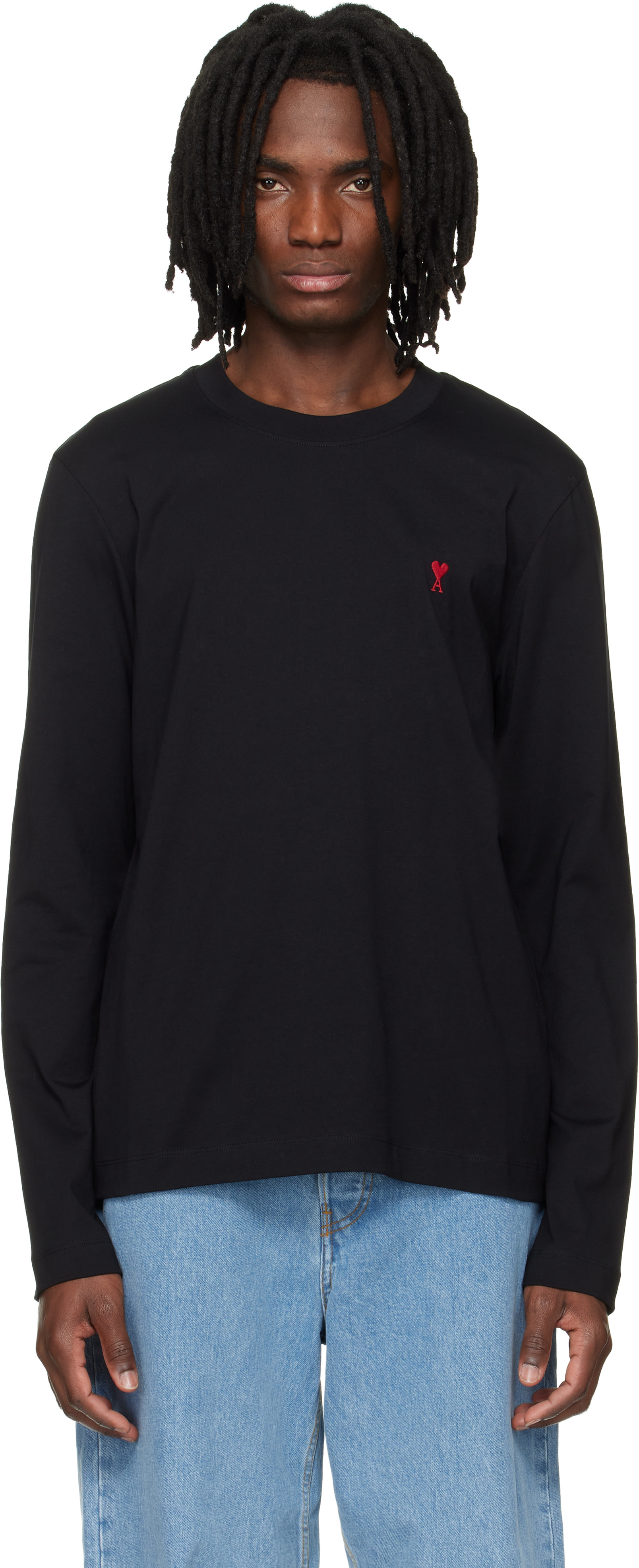 AMI Paris: ブラック Ami de Coeur コットン 長袖Tシャツ | SSENSE 日本