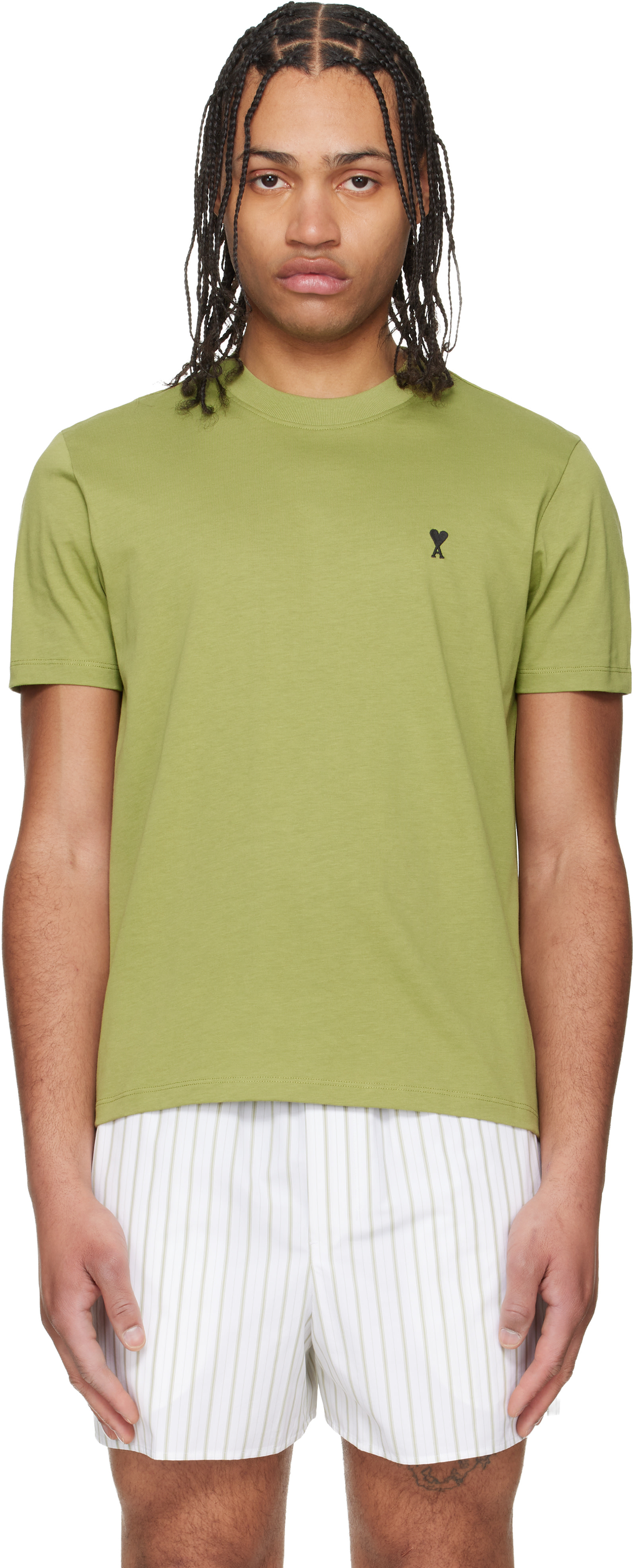 AMI Paris: Green Cotton Ami de Coeur T-shirt | SSENSE