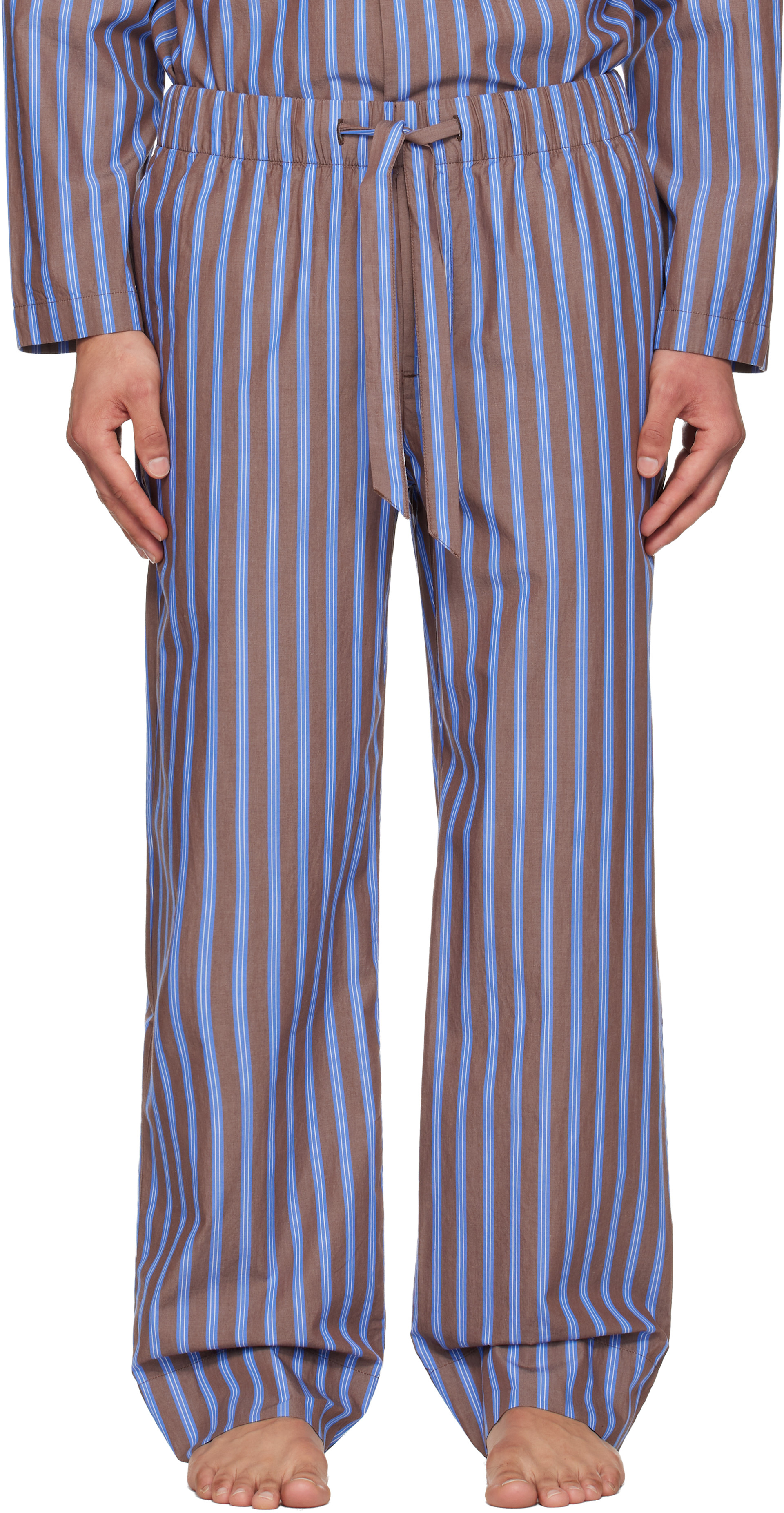Tekla - Brown & Blue Poplin Pyjama Shorts