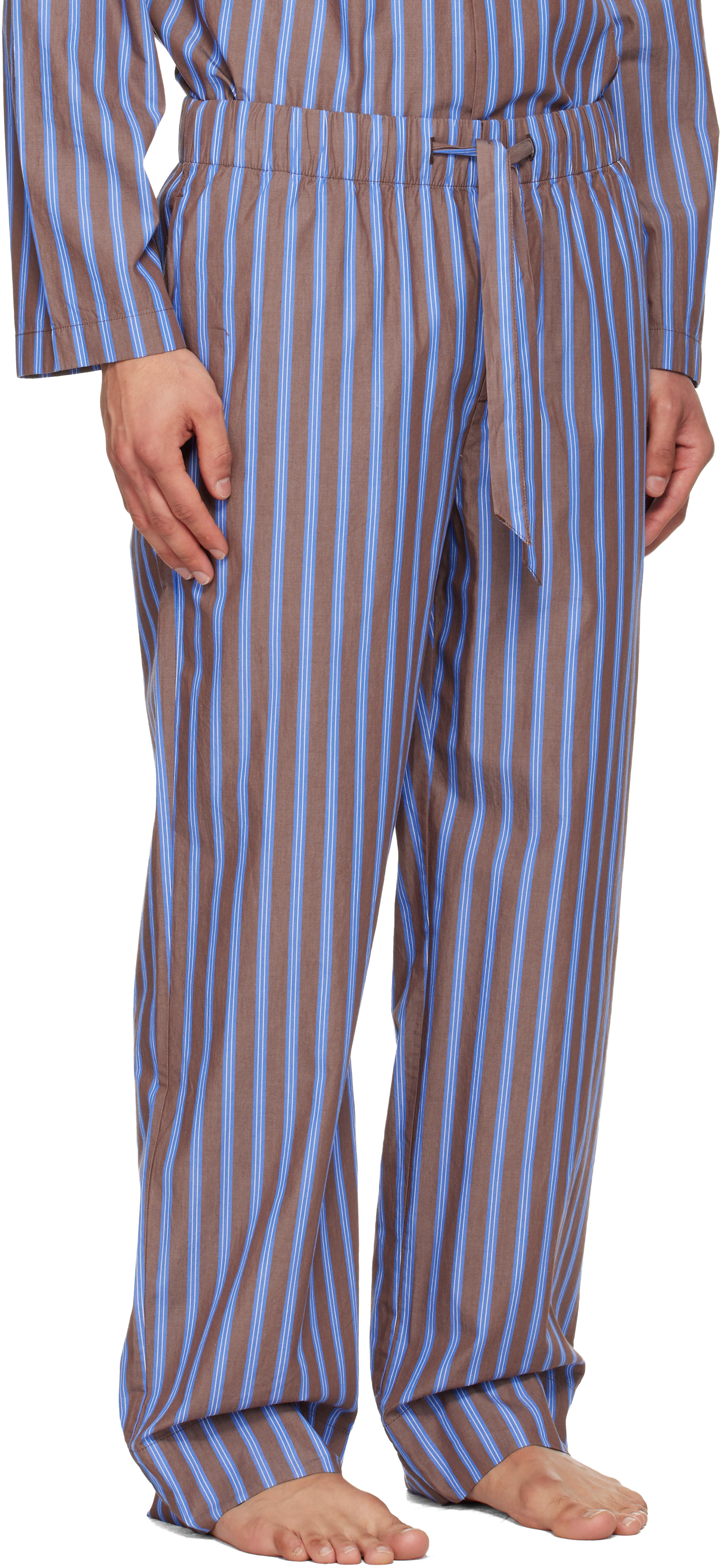 Tekla - Brown & Blue Poplin Pyjama Shorts