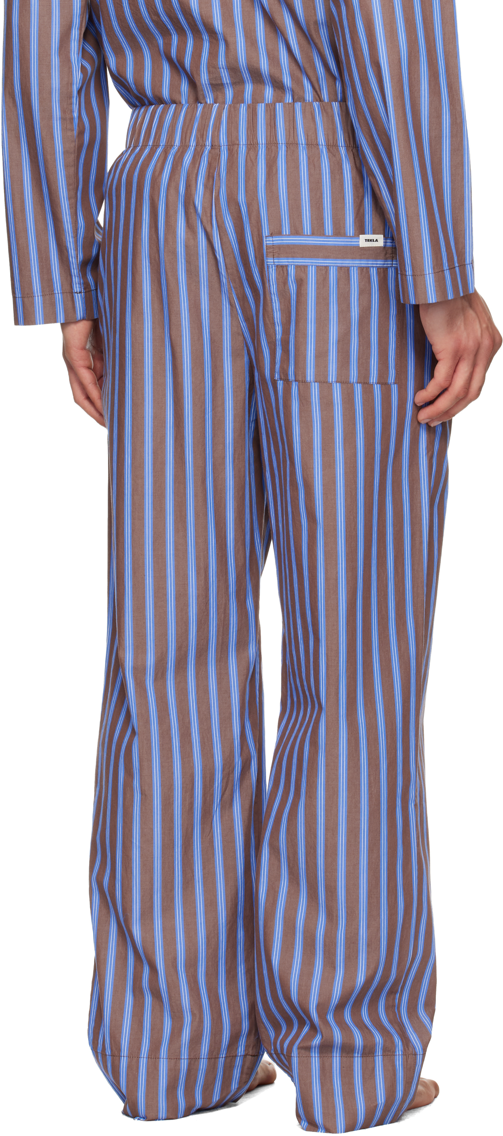 Tekla - Brown & Blue Poplin Pyjama Shorts