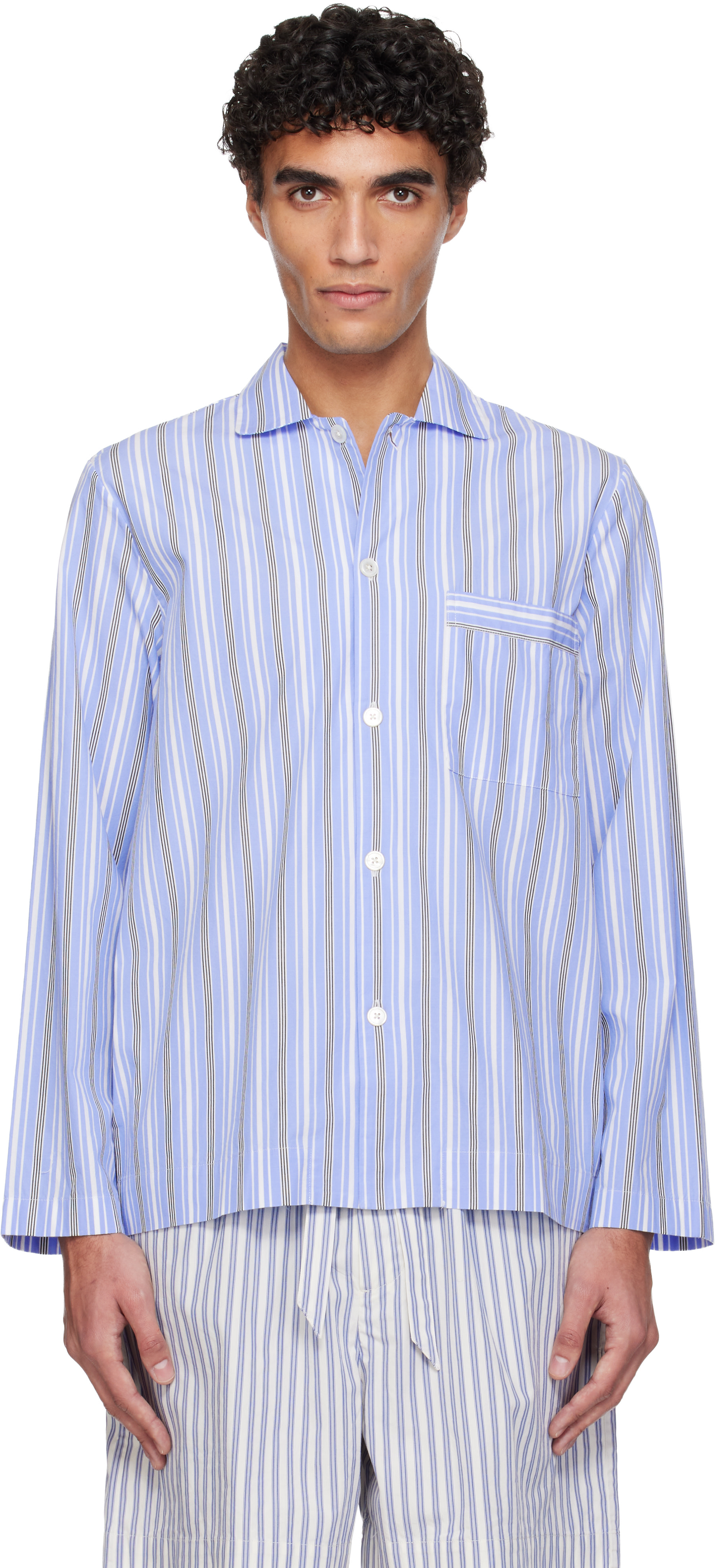 Tekla - Blue Poplin Long-Sleeved Pyjama Shirt