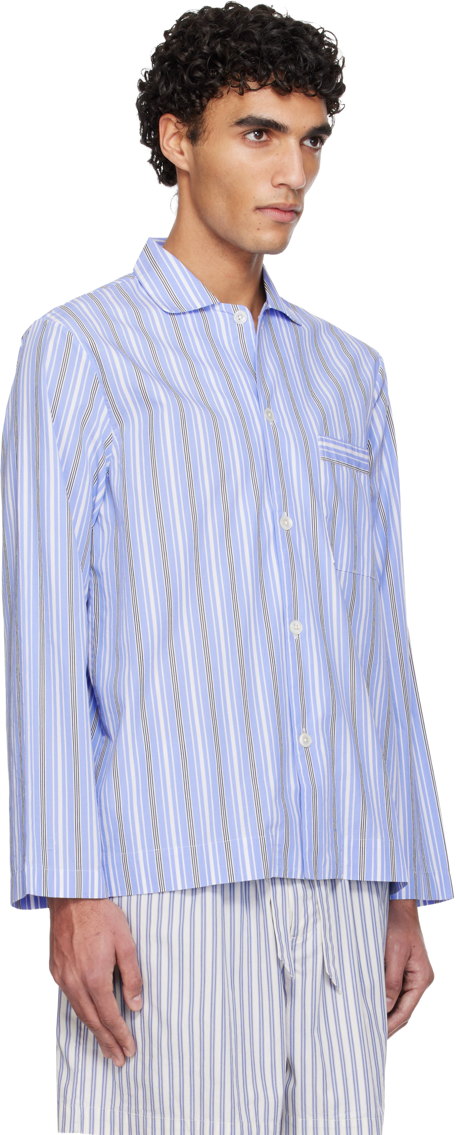 Tekla - Blue Poplin Long-Sleeved Pyjama Shirt