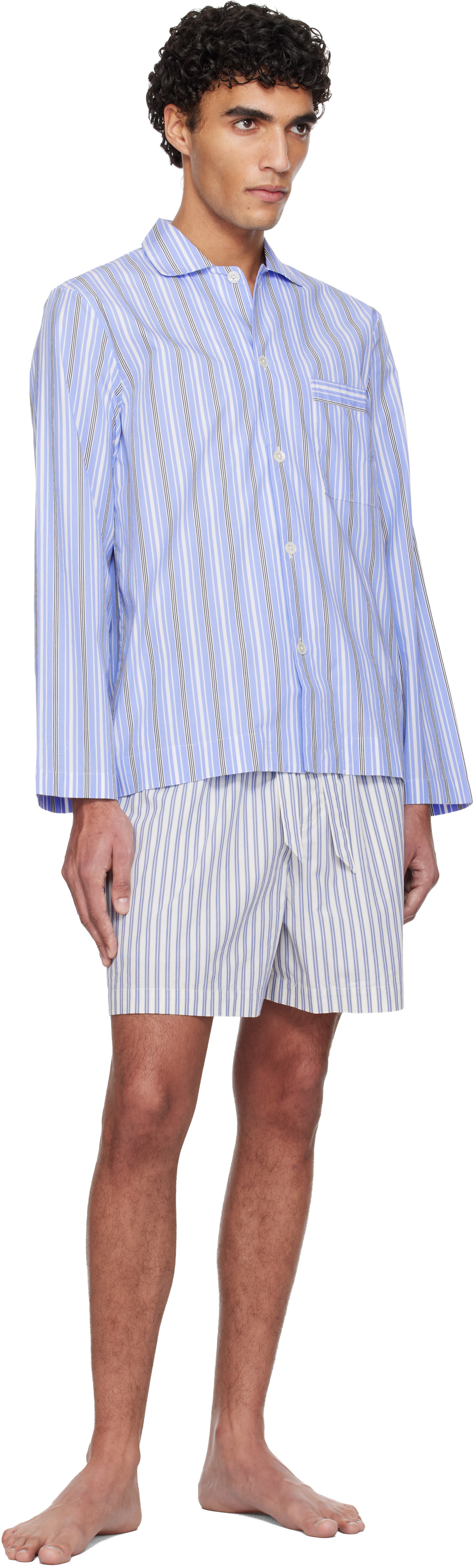 Tekla - Blue Poplin Long-Sleeved Pyjama Shirt