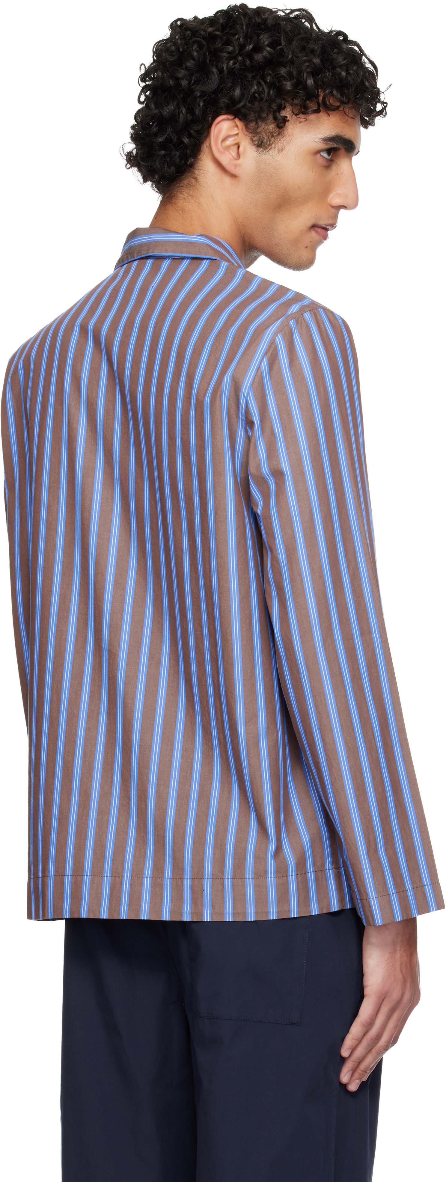 Tekla - Brown & Blue Poplin Long-Sleeved Pyjama Shirt