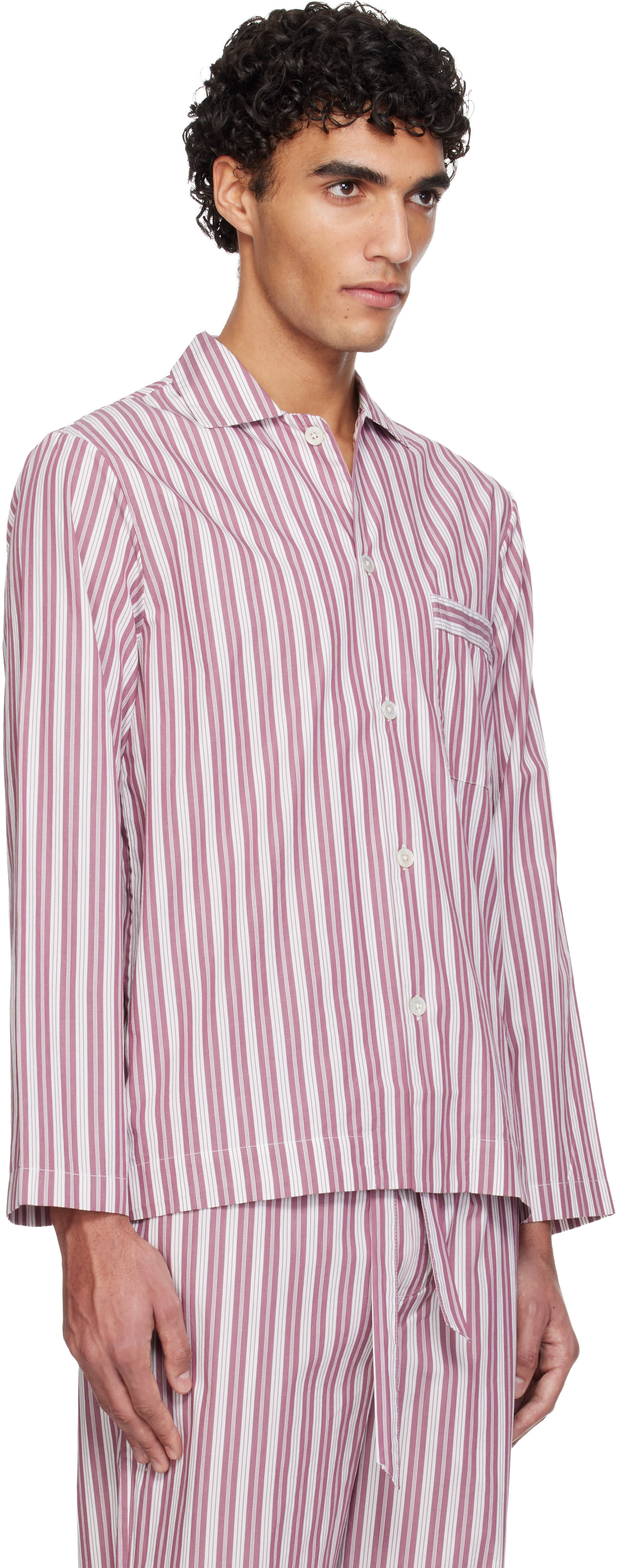 Tekla - Pink & White Poplin Long-Sleeved Pyjama Shirt