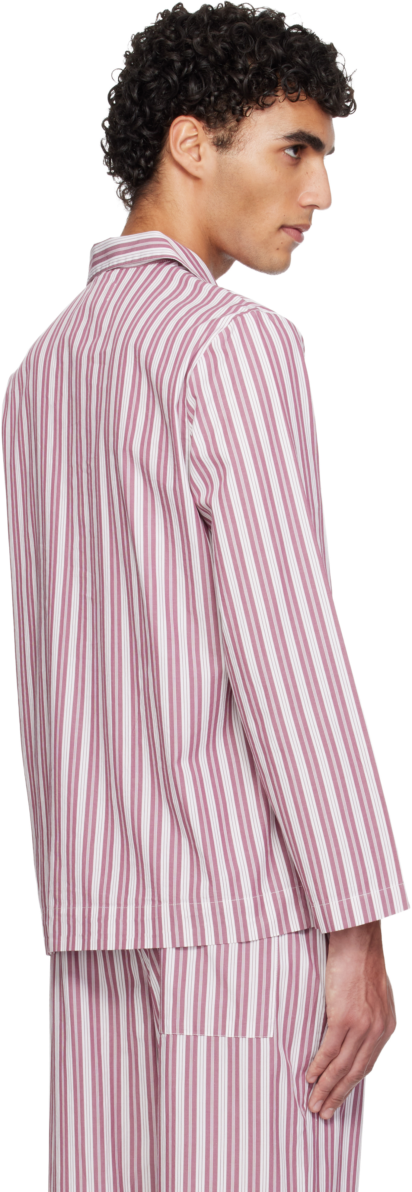 Tekla - Pink & White Poplin Long-Sleeved Pyjama Shirt